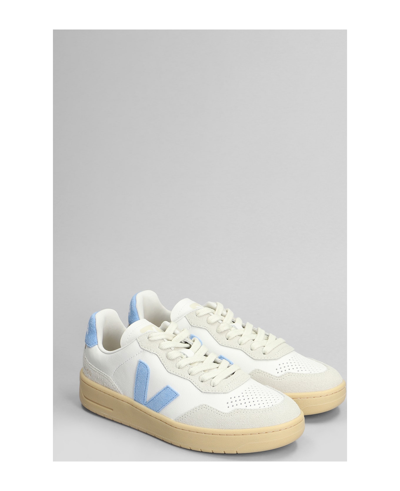 Veja V-90 O.t. Sneakers In White Suede And Leather - WHITE/BLUE