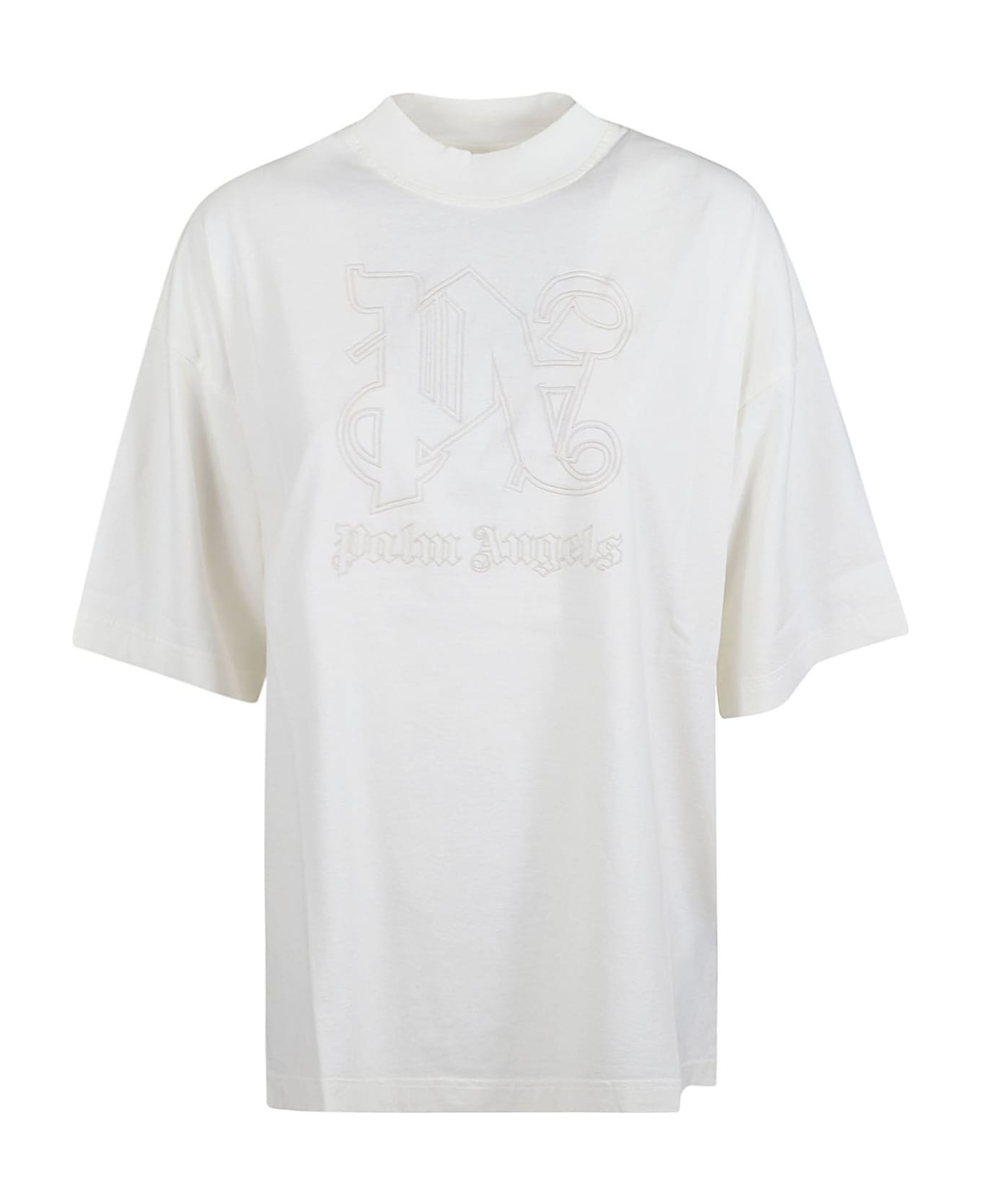 Palm Angels Monogram Embroidered Crewneck T-shirt - Off-White Tシャツ
