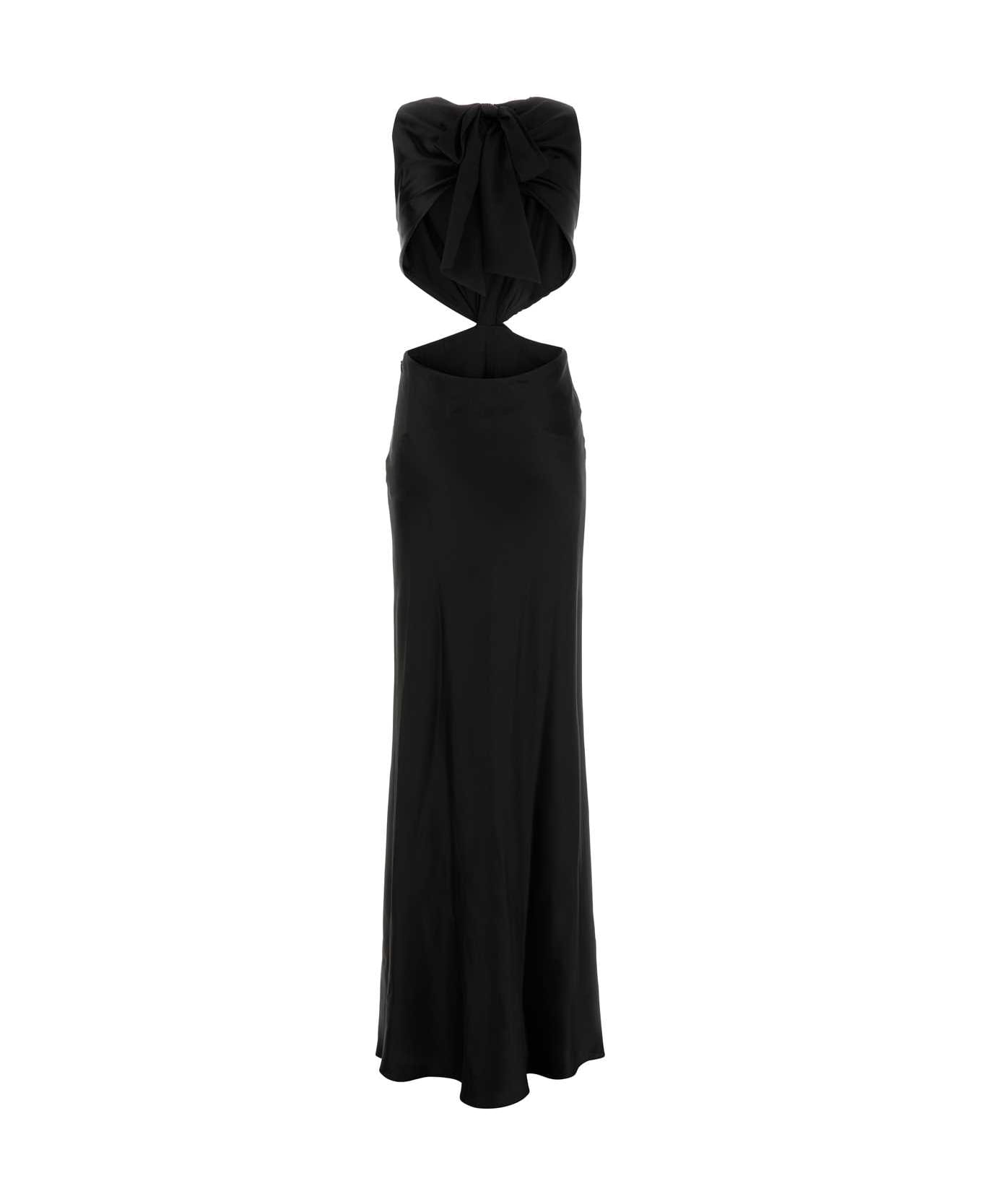 Saint Laurent Black Satin Long Dress - NOIR