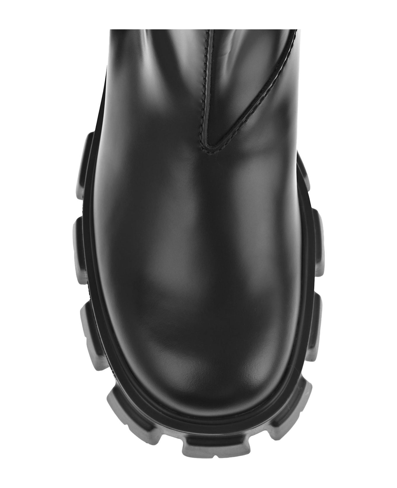 Prada Monolith Leather Ankle Boots - Black