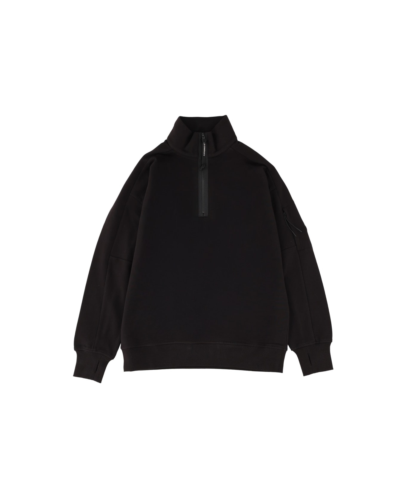 C.P. Company Zip Sweatshirt. - BLACK