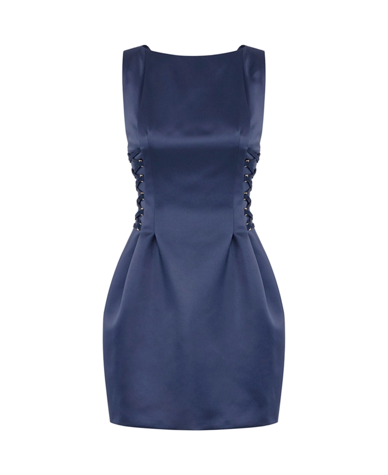 Elisabetta Franchi Duchess Dress With Boat Neckline And Laces - Blue