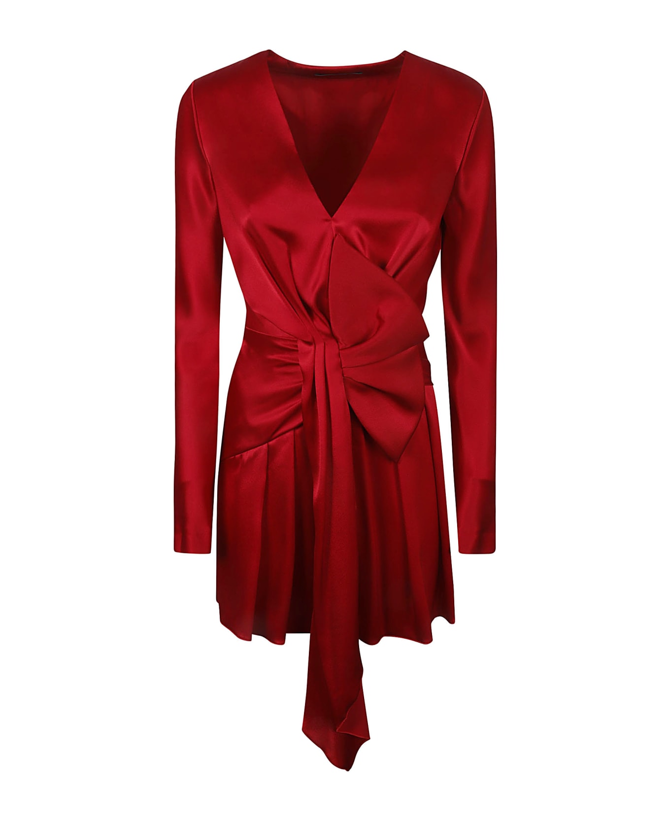 Alberta Ferretti Bow Detail V-neck Dress - Red ワンピース＆ドレス