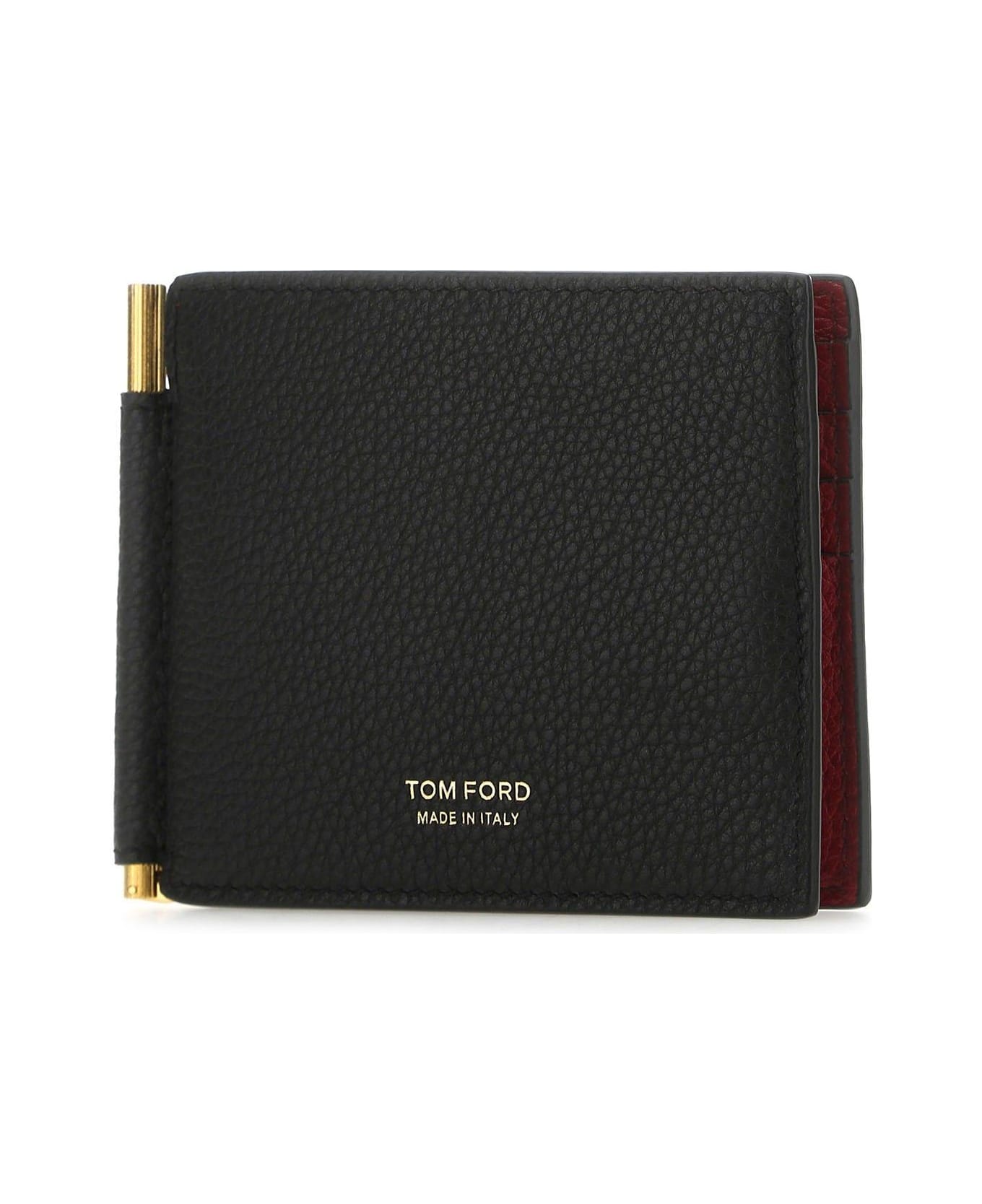 Tom Ford Black Leather Card Holder - BLACK RED
