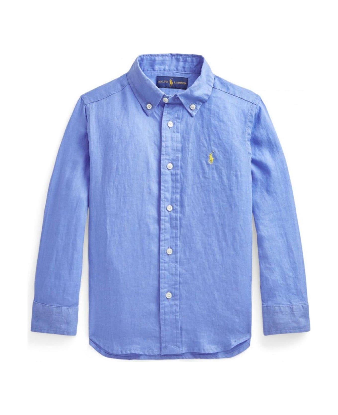 Ralph Lauren Logo Embroidered Long Sleeved Shirt - Azzurro