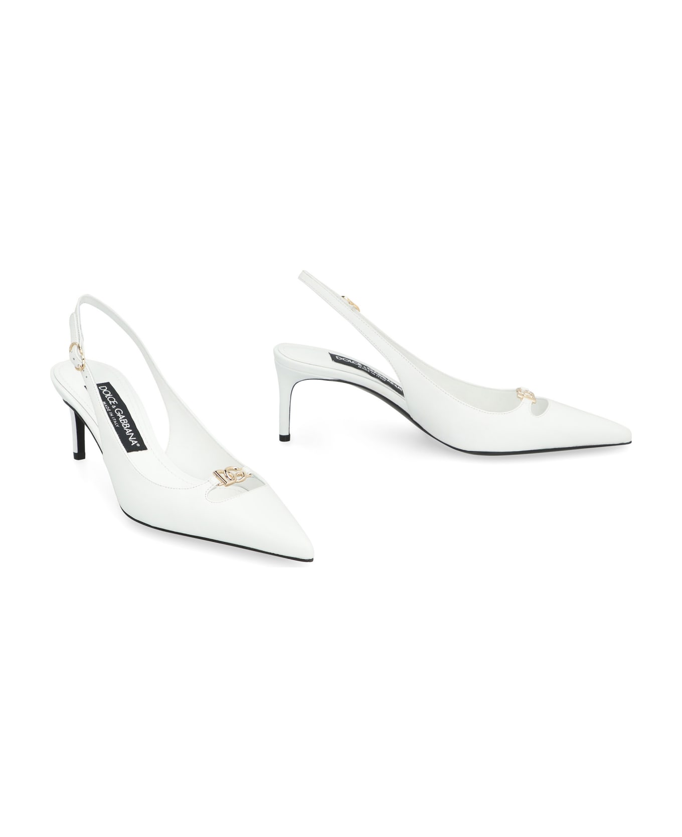 Dolce & Gabbana Lollo Leather Slingback Pumps - White