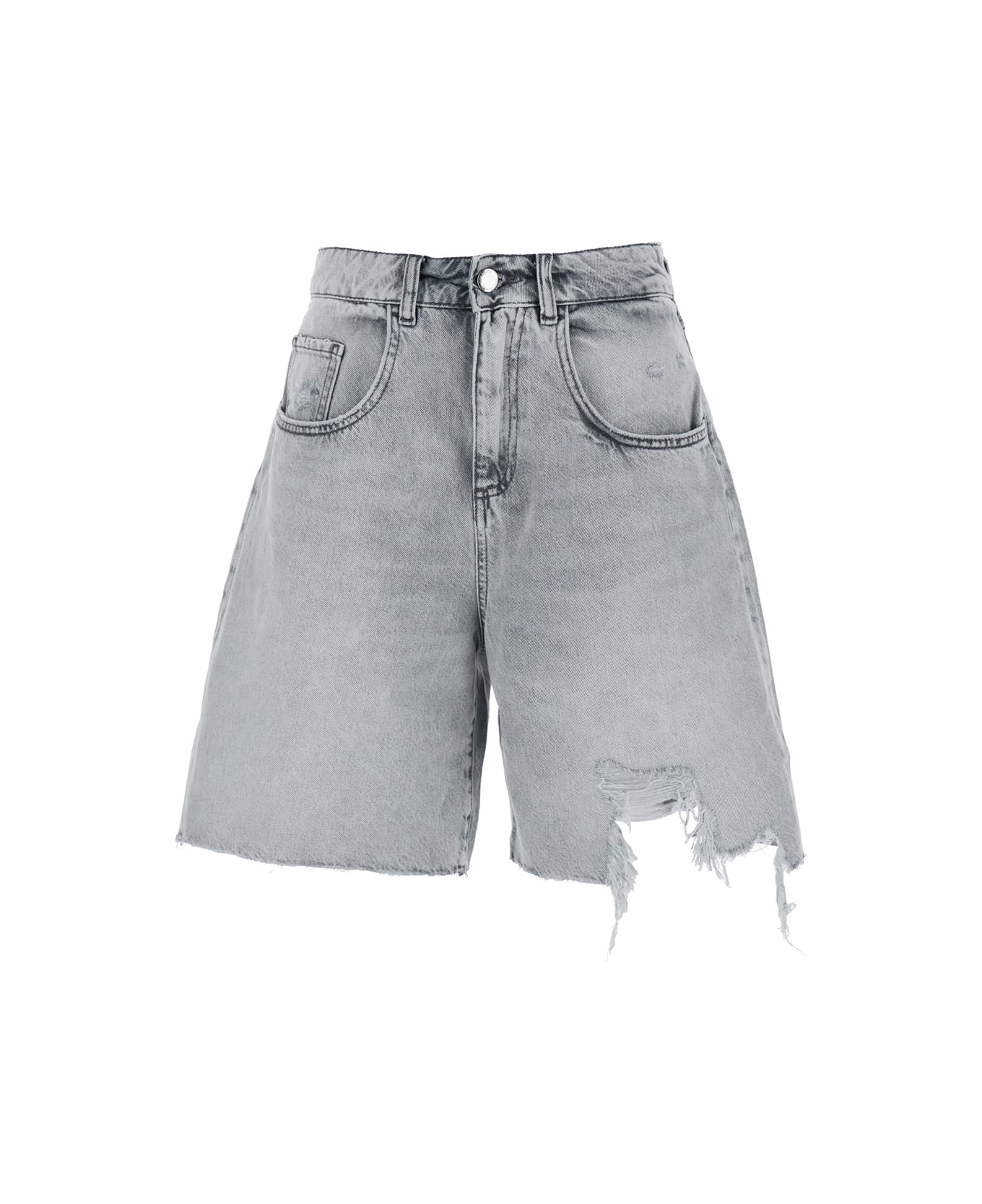 Icon Denim 
lea
 Grey Bermuda Pants With Front Ripped Details And Logo Patch On The Rear In Denim Woman - Grey