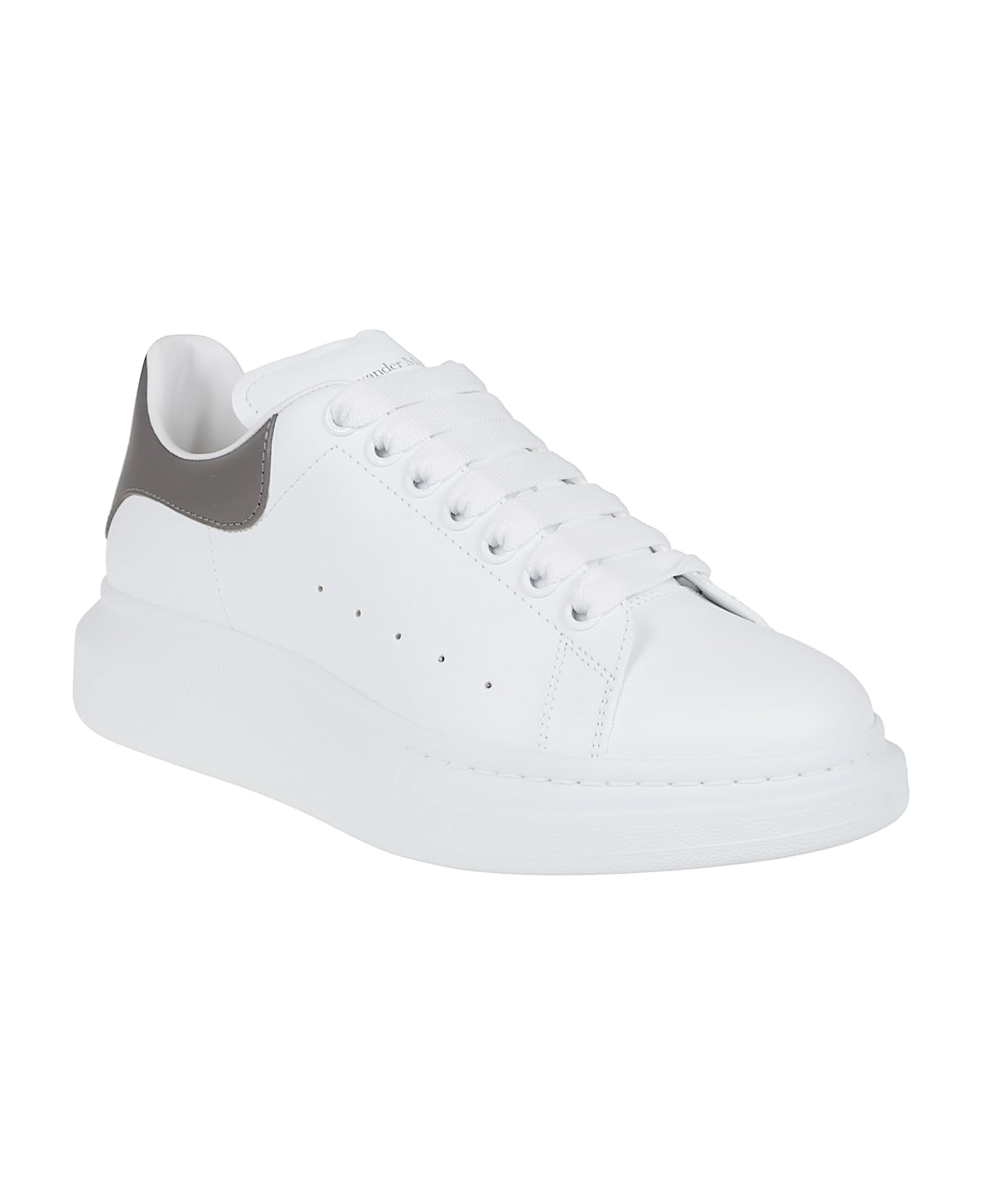 Alexander McQueen White Leather Sneakers With Grey Leather Heel - Off White Cool Grey