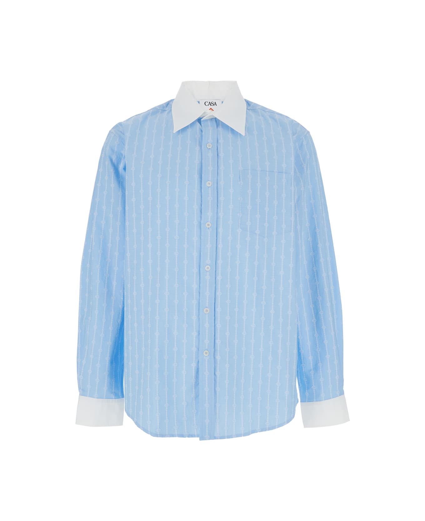 Casablanca 
laurel
 Light Blue Shirt With Pointed Collar And All-over Logo Print In Cotton Man - Light blue