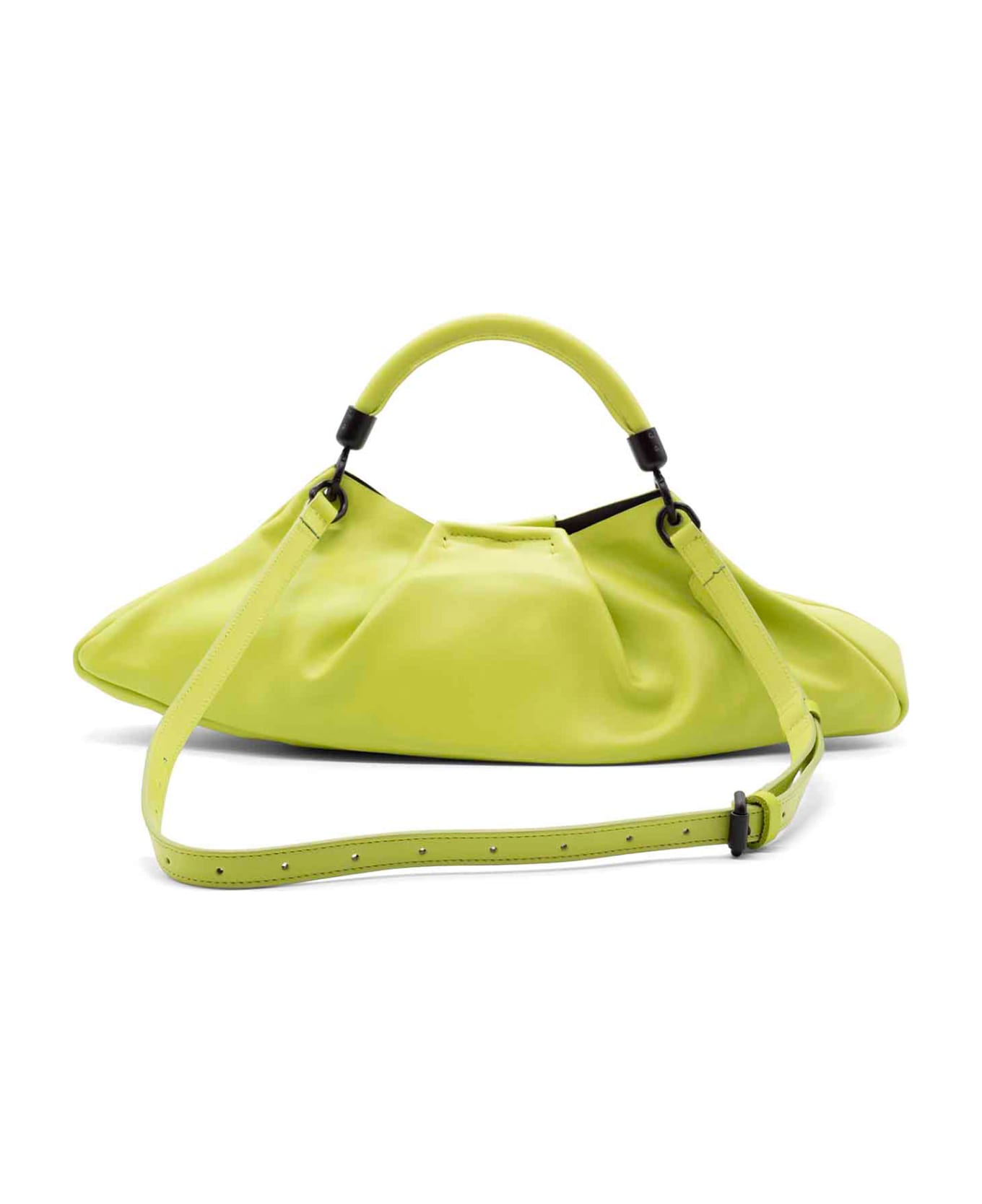 Vic Matié Lime Green Leather Clutch Bag With Shoulder Strap - CEDAR GREEN
