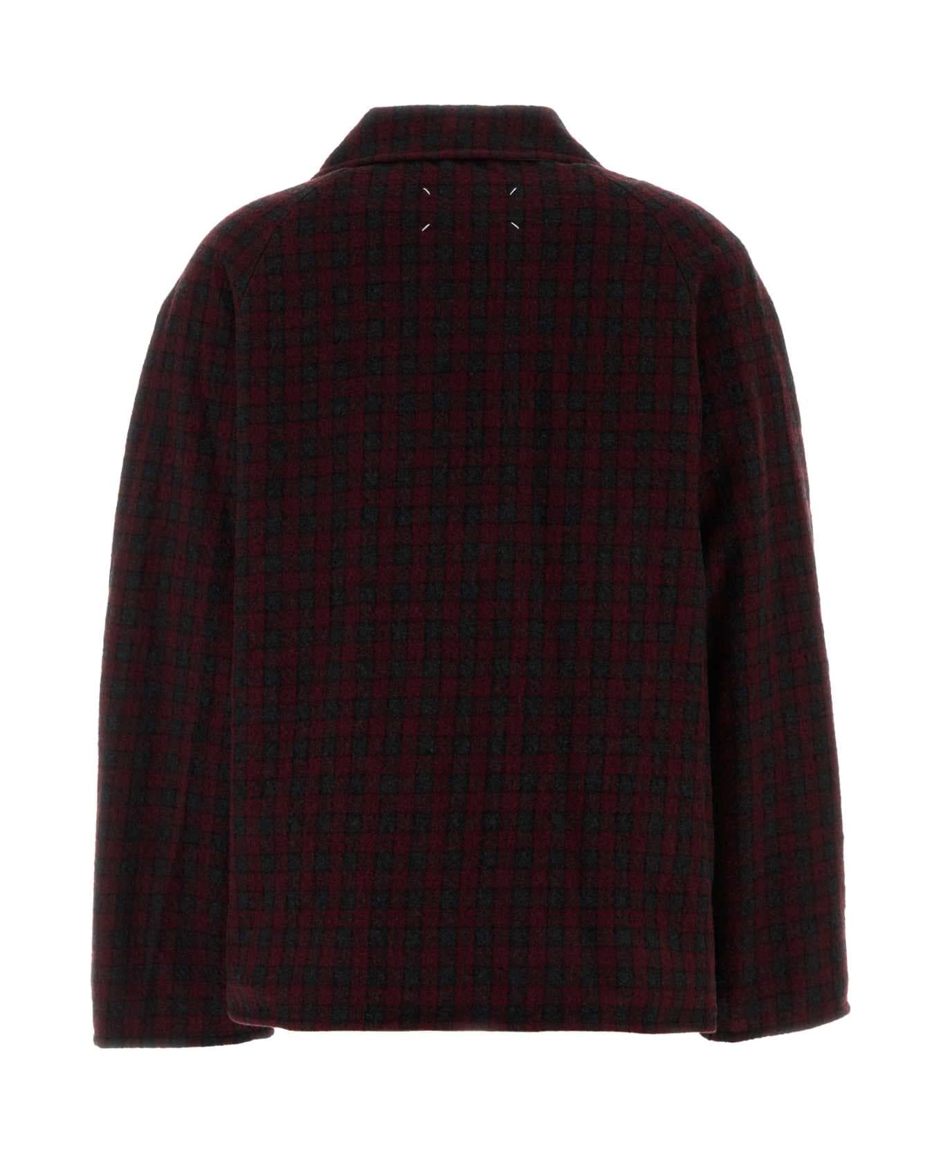 Maison Margiela Embroidered Wool Reversible Jacket - MILITARYBURGUNDYCHECK