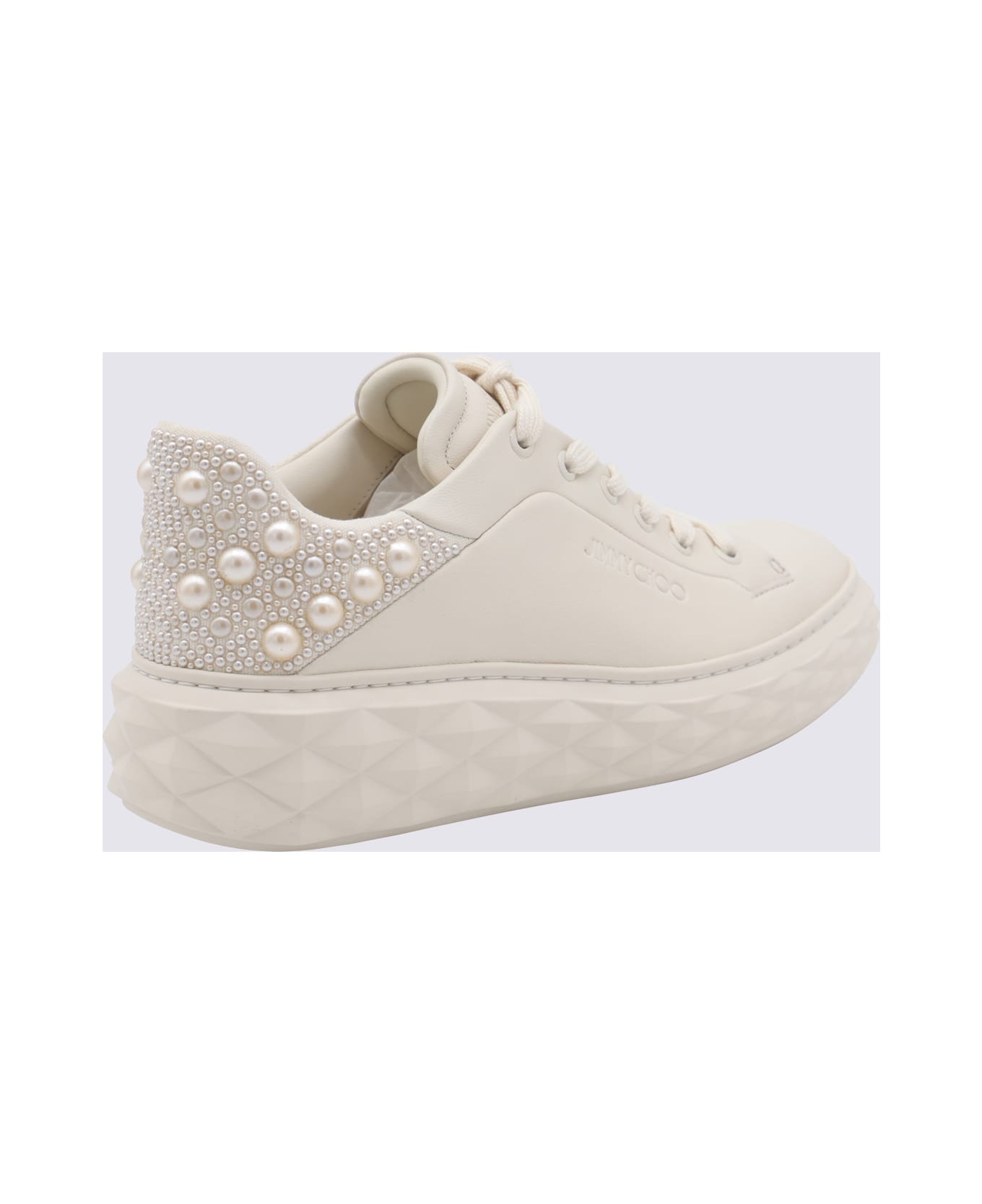 Jimmy Choo White Leather Sneakers - LATTE MIX