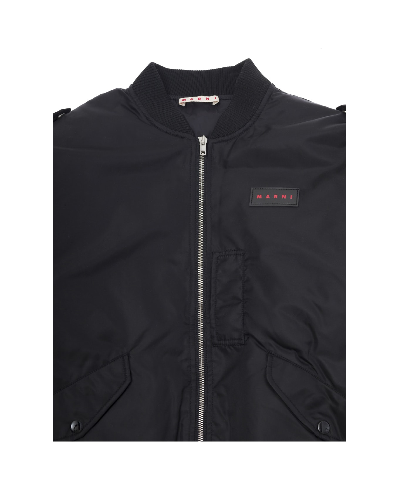 Marni Black Bomber Jacket With Zip And Logo Print In Tech Fabric Boy - Black