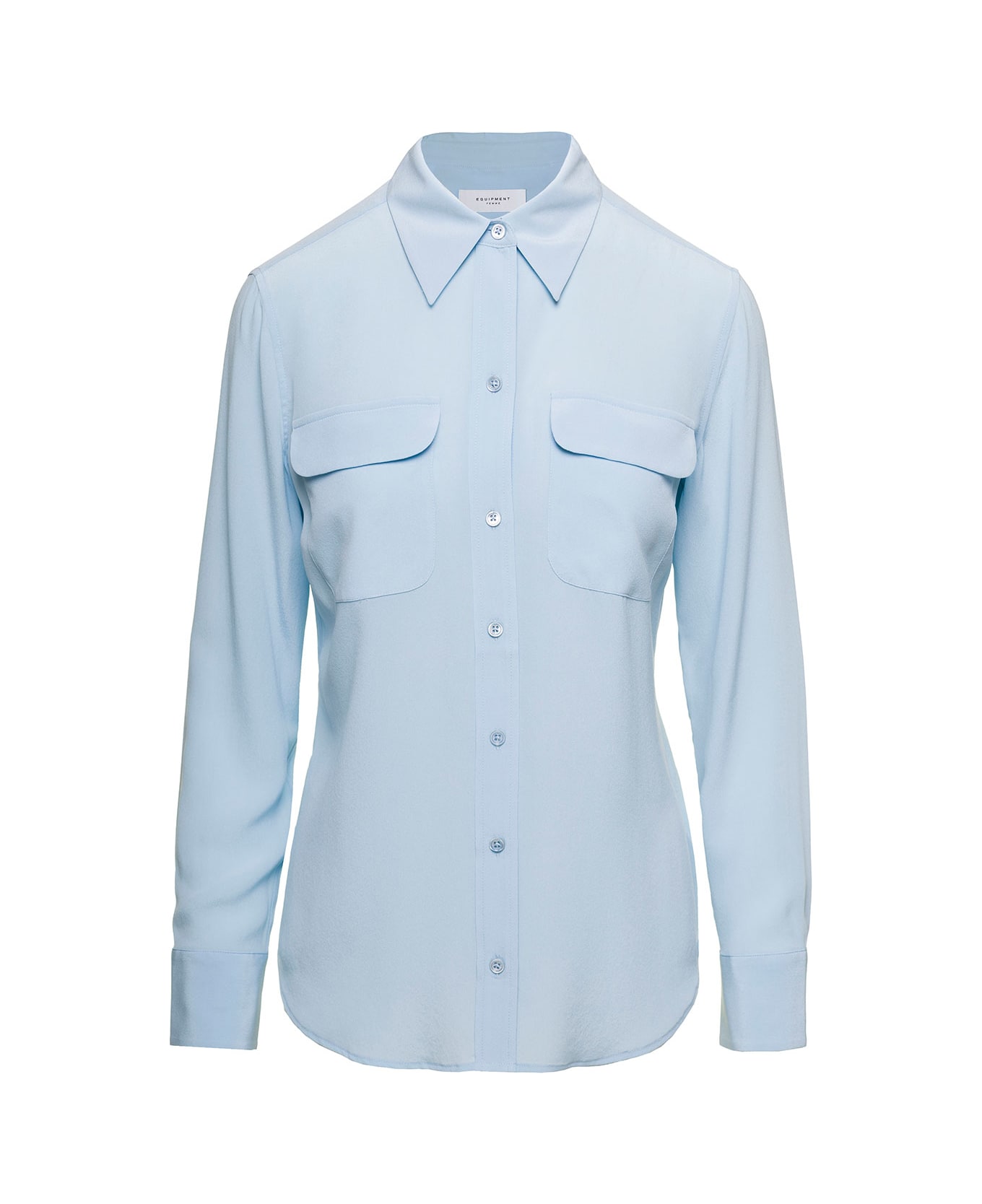 Equipment Light Blue Slim Shirt With Chest Patch Pocket In Silk Woman - Clear Blue