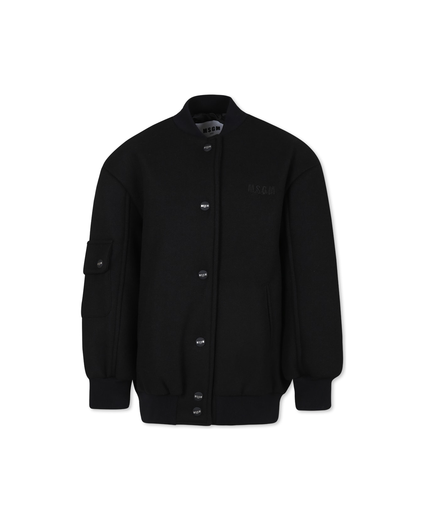MSGM Oversized Black Jacket For Girl With Logo - Black