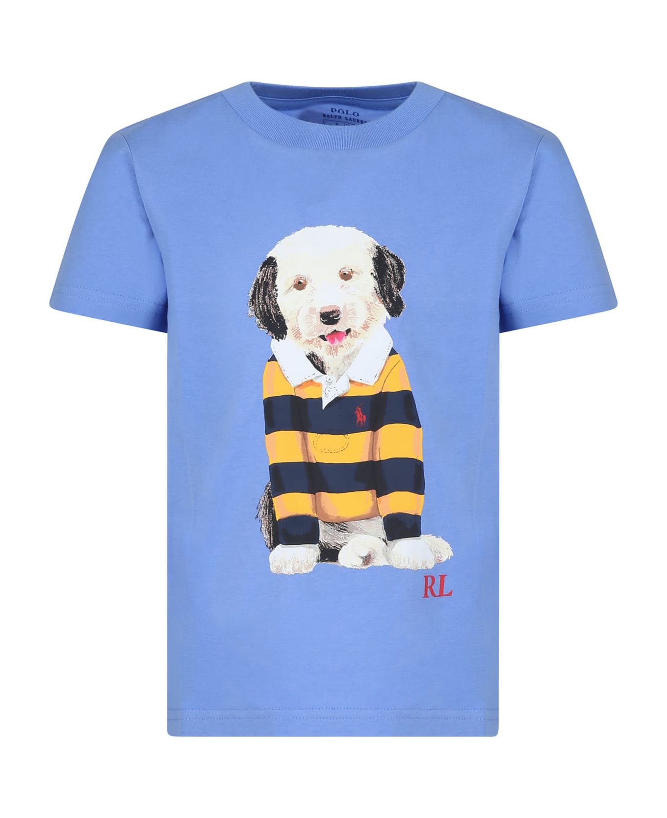 Ralph Lauren Light Blue T-shirt For Boy With Dog Print - Light Blue