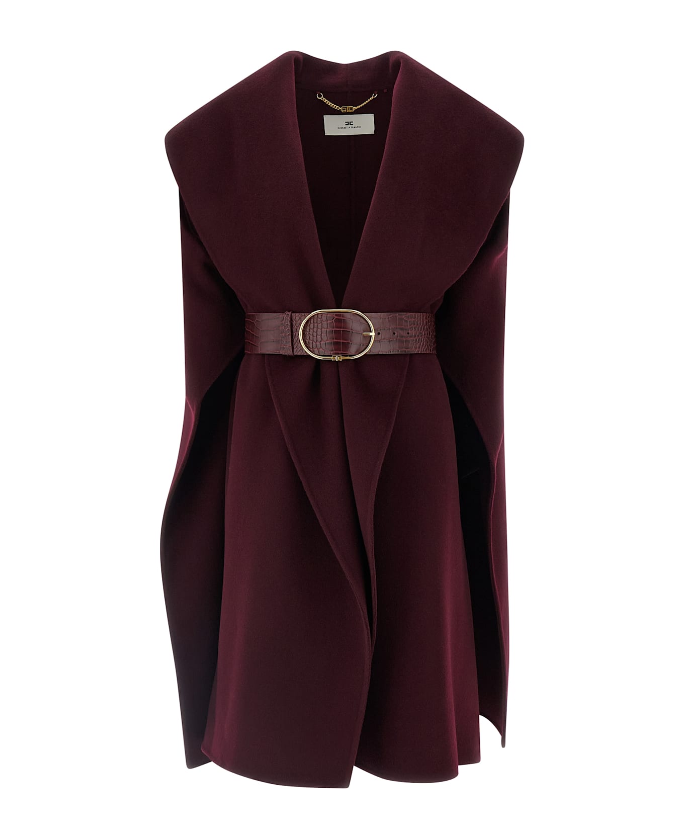 Elisabetta Franchi Double Wool Cape - Bordeaux
