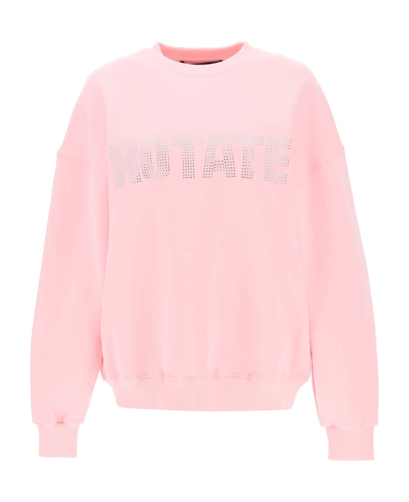 Rotate by Birger Christensen Crew-neck Sweatshirt With Rhinestone-studded Maxi Logo - ALMOND BLOSSOM (Pink)