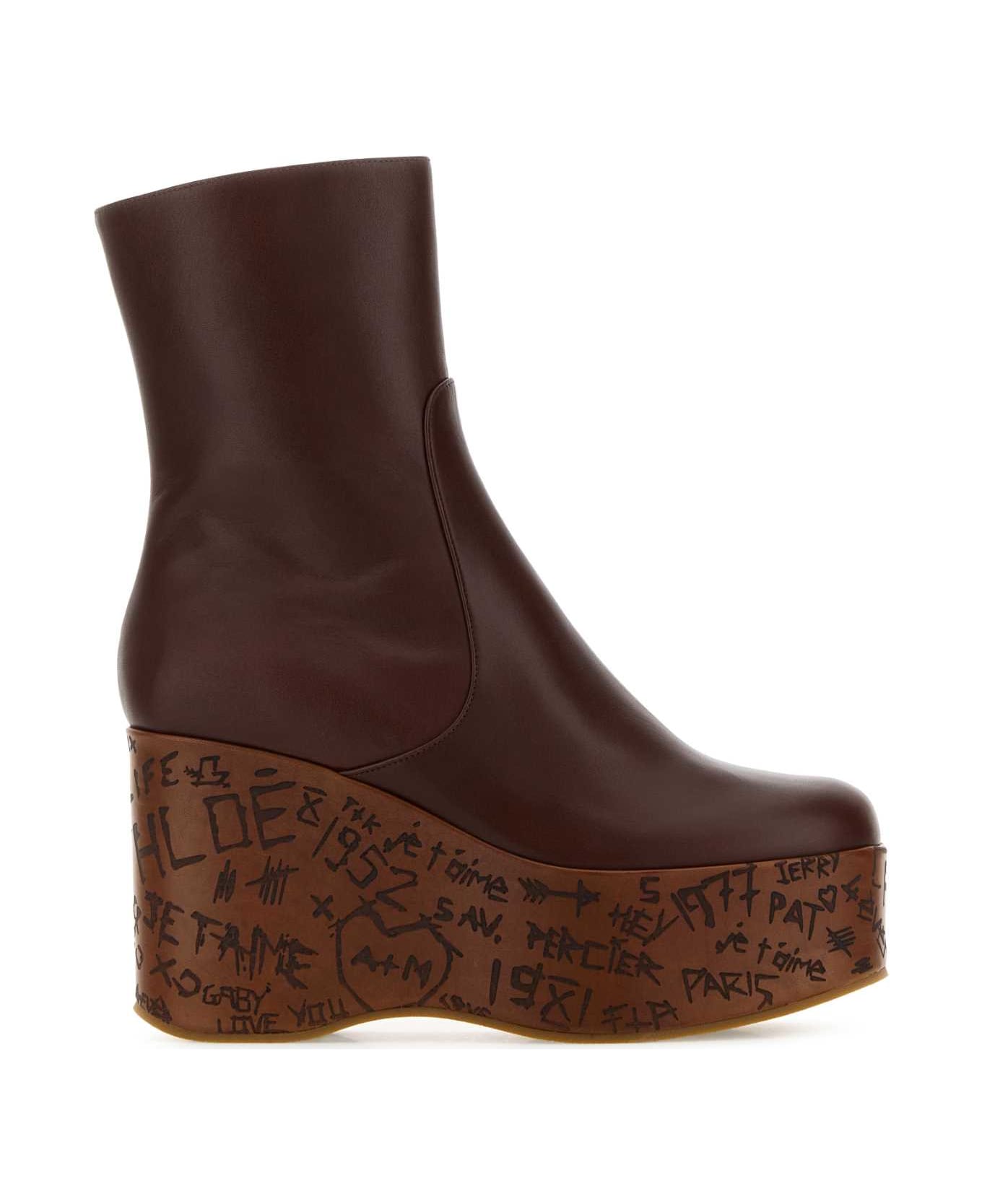 Chloé Chocolate Leather Maxime Wedges - SOOTYBROWN