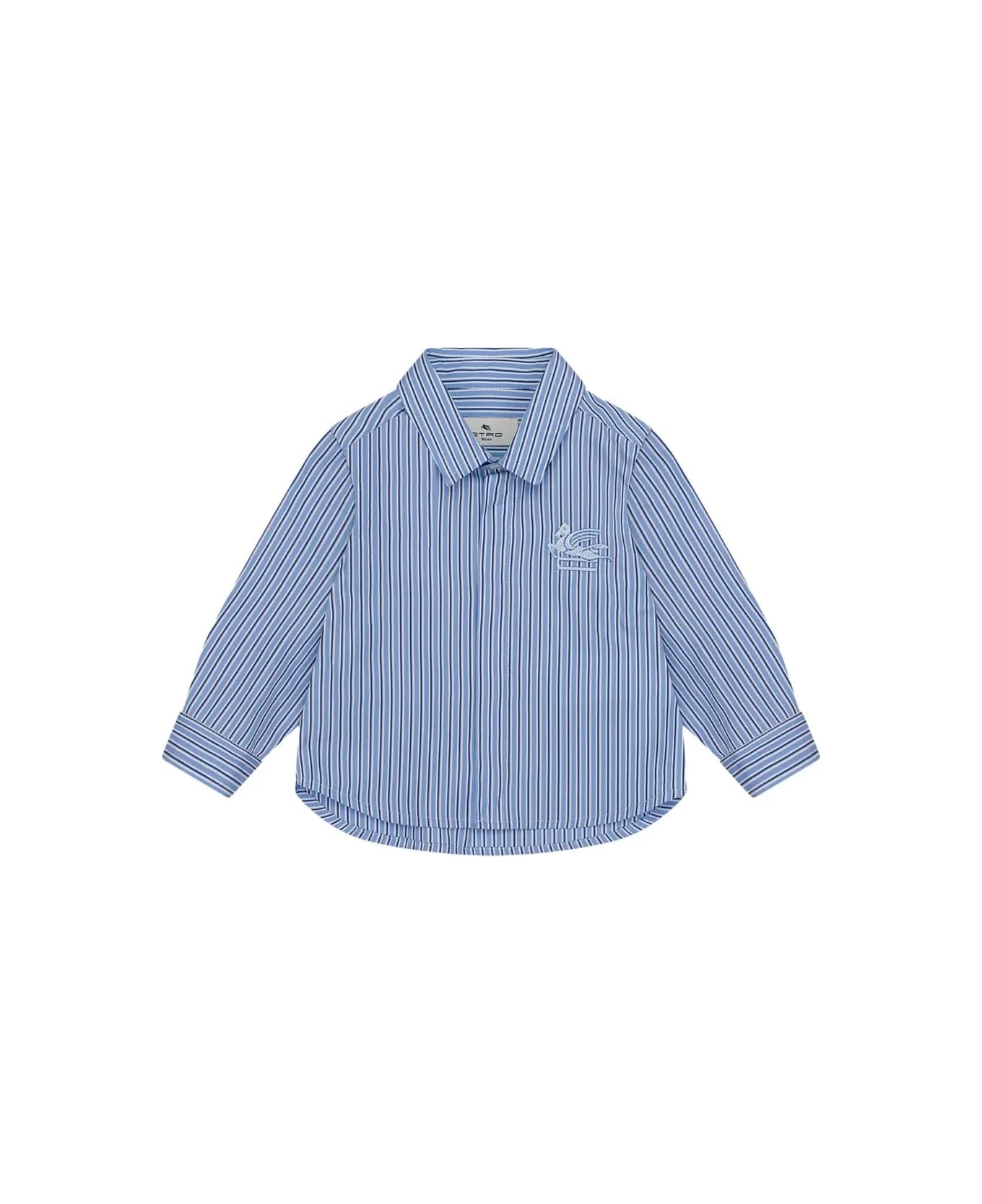 Etro Blue Striped Shirt With Logo - Blue