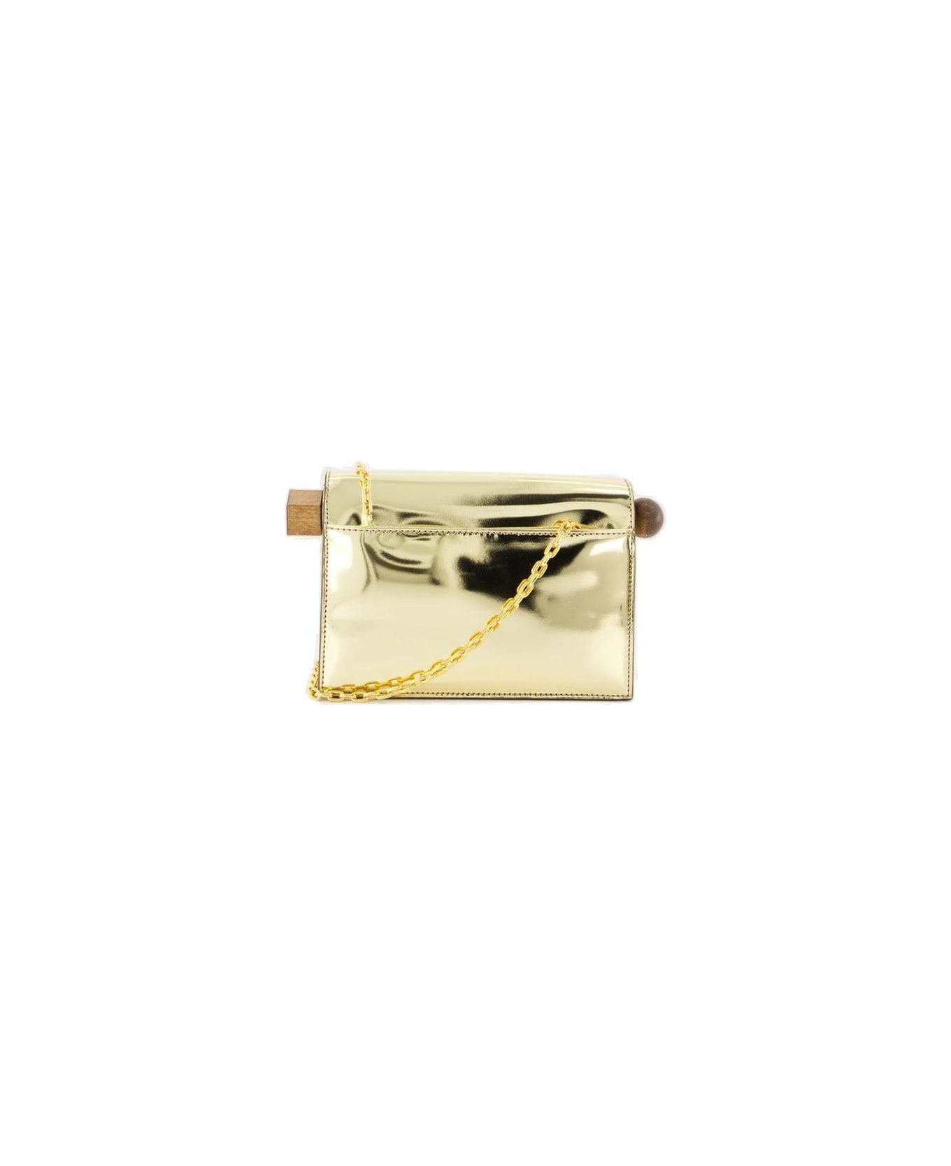 Jacquemus Logo Plaque Metallic Clutch Bag - Golden