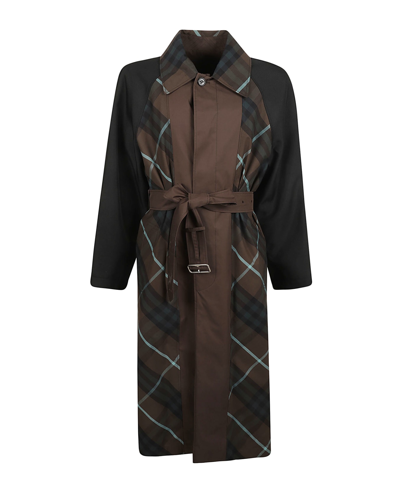 Burberry Check Belted Long Coat - Green コート