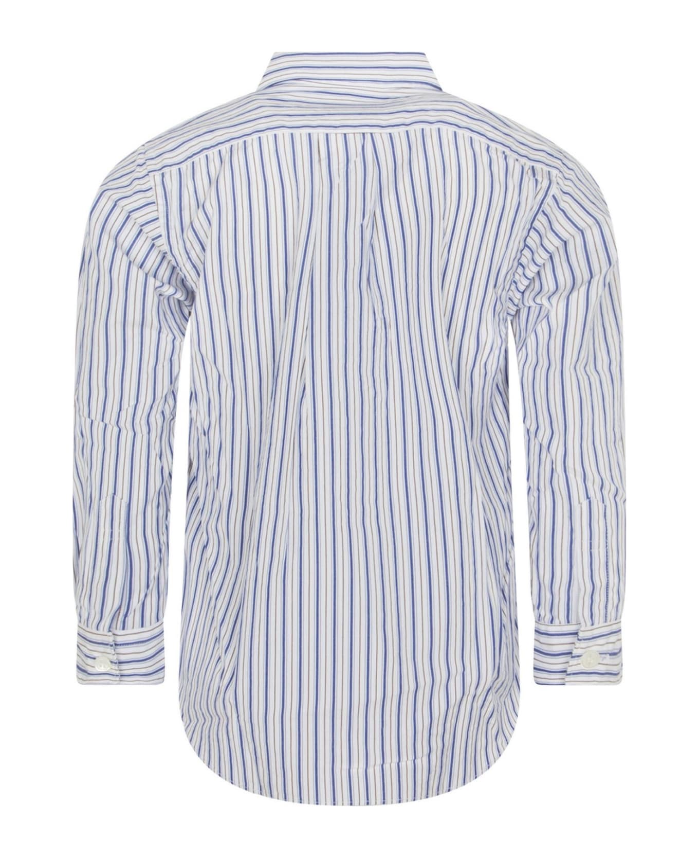Comme des Garçons Play Striped Shirt For Kids With Iconic Logo - Light Blue
