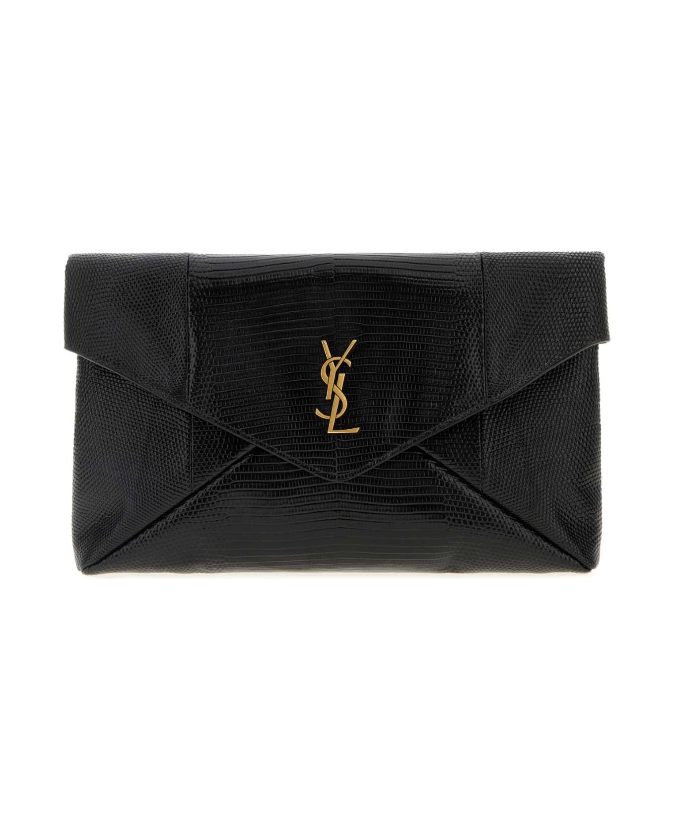 Saint Laurent Black Leather Clutch - NERONERO