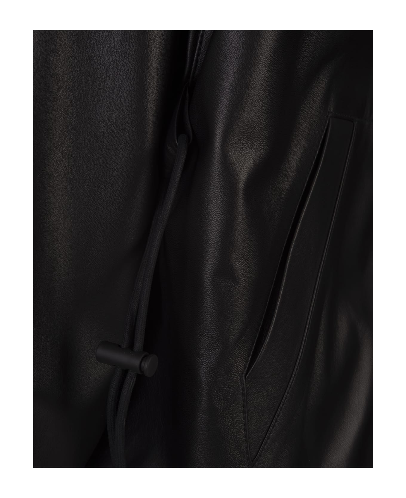 Palm Angels Black Hooded Leather Jacket With Logo - Black レインコート