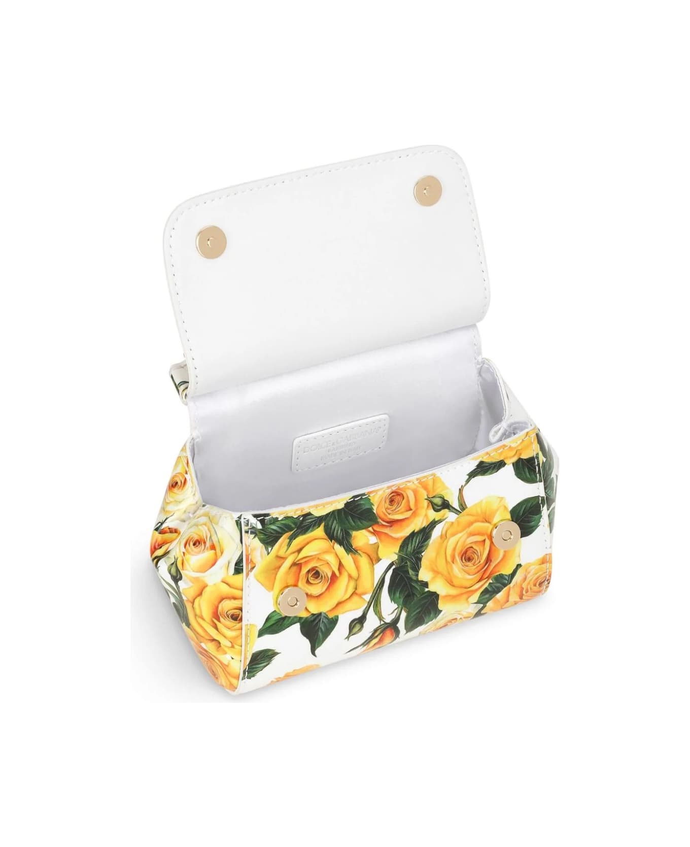 Dolce & Gabbana Sicily Mini Hand Bag With Yellow Rose Print - Yellow