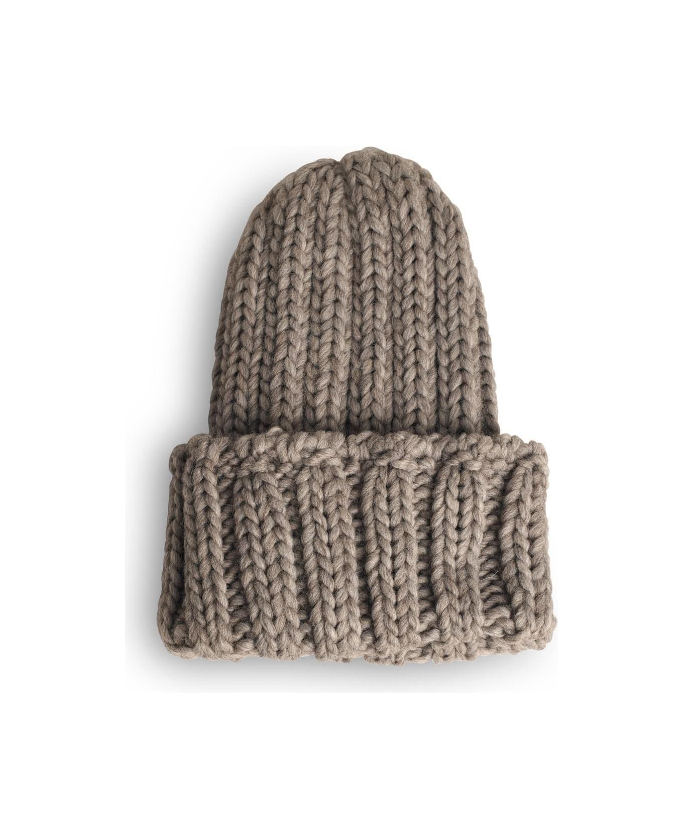 Woolrich Logo Patch Turn-up Hem Beanie - Light Grey Melange