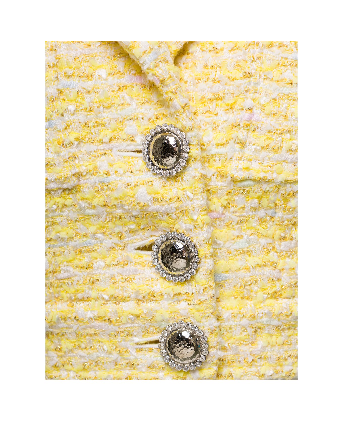 Alessandra Rich Cropped Jacket With Pockets And Silver Buttons In Tweed Lurex Yellow Woman - Yellow ジャケット
