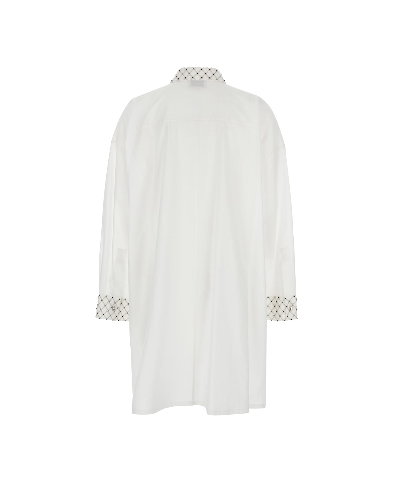 Forte_Forte White Maxi Shirt With Pearls Decoration In Cotton Woman - White