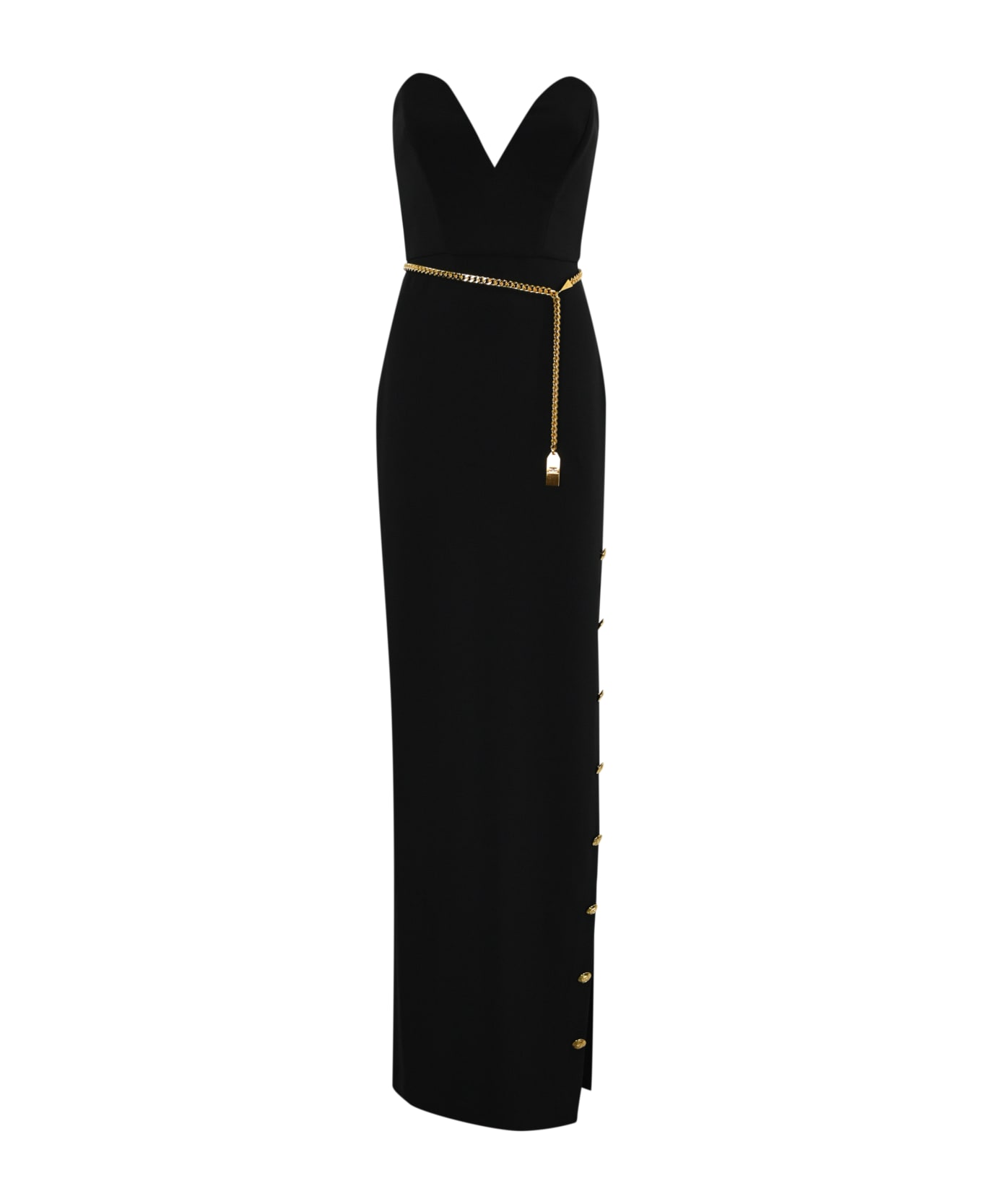 Elisabetta Franchi Red Carpet Dress In Crepe With Bustier Neckline - BLACK