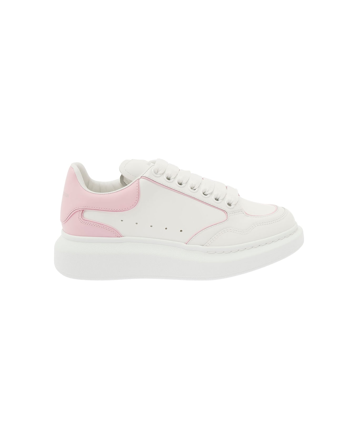 Alexander McQueen White And Pink Low Top Sneakers With Logo Detail In Leather Woman - White ウェッジシューズ