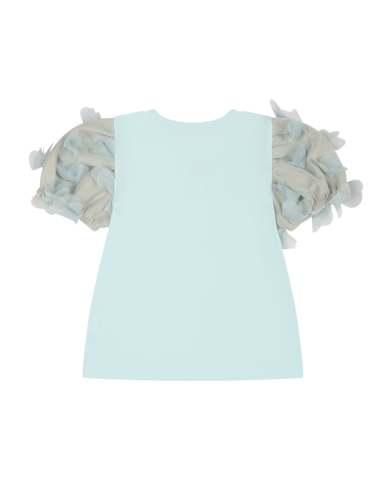 Simonetta Green T-shirt For Baby Girl With Tulle Applications - Green Tシャツ＆ポロシャツ