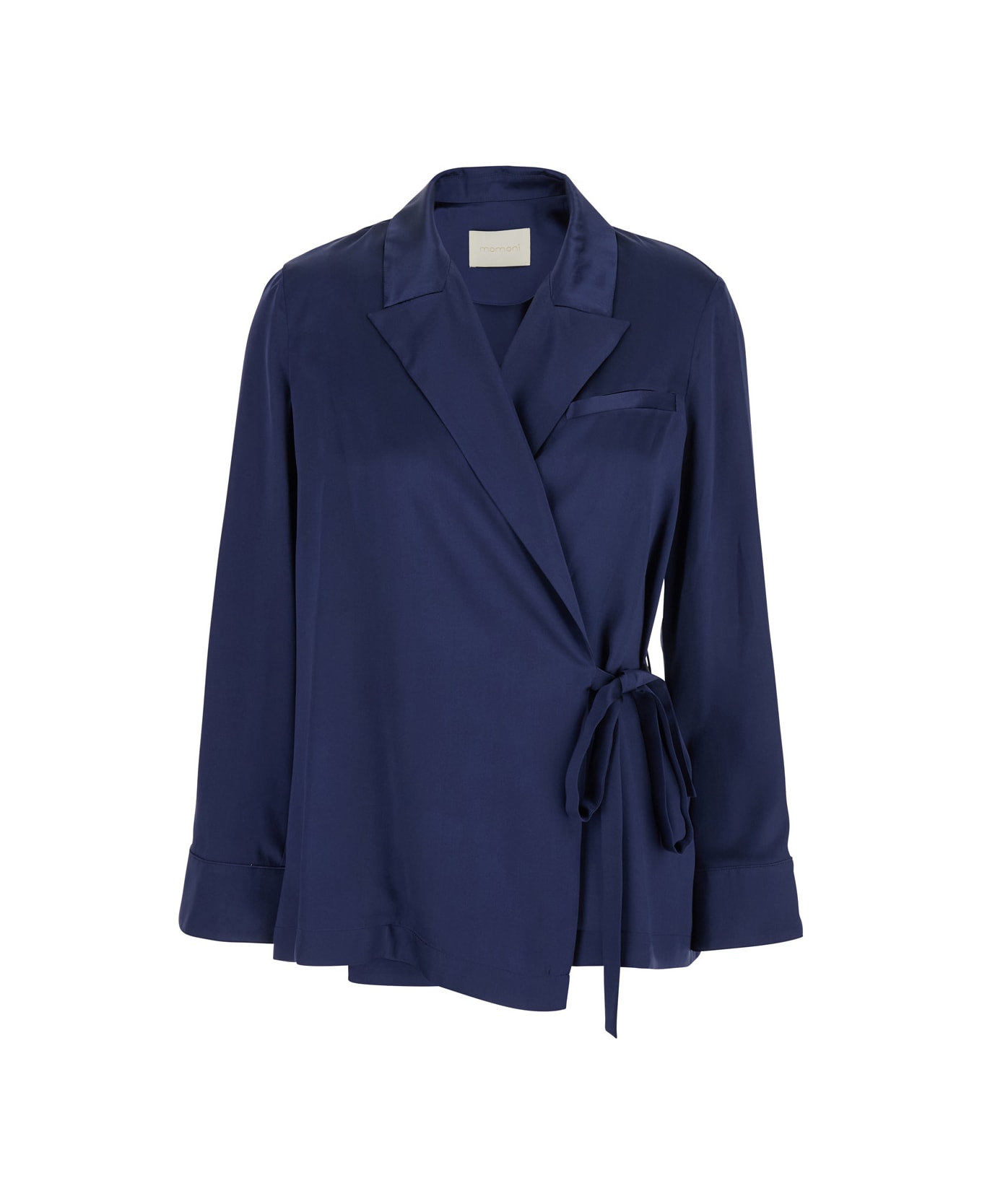 Momonì 
praia
 Dark Blue Jacket With Peak Lapels And Waist Belt In Silk Woman - Blu