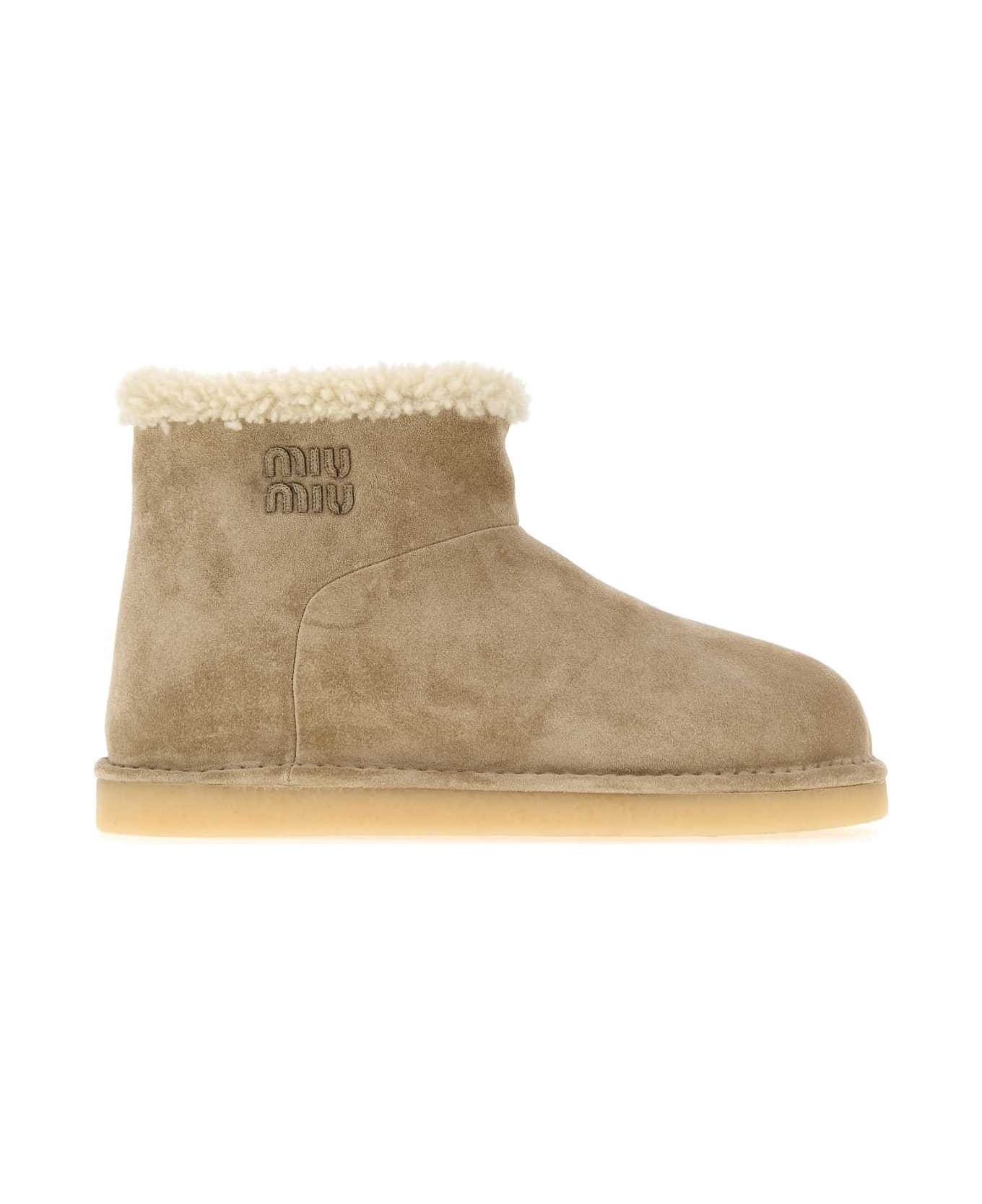 Miu Miu Cappuccino Suede Ankle Boots - DESERTO