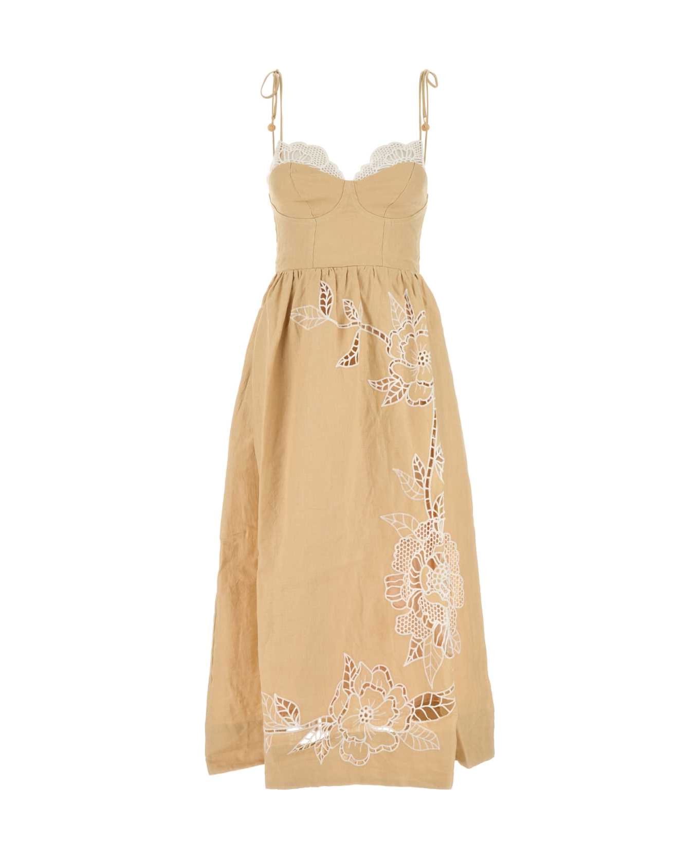 Farm Rio Pastel Orange Linen Dress - SAND