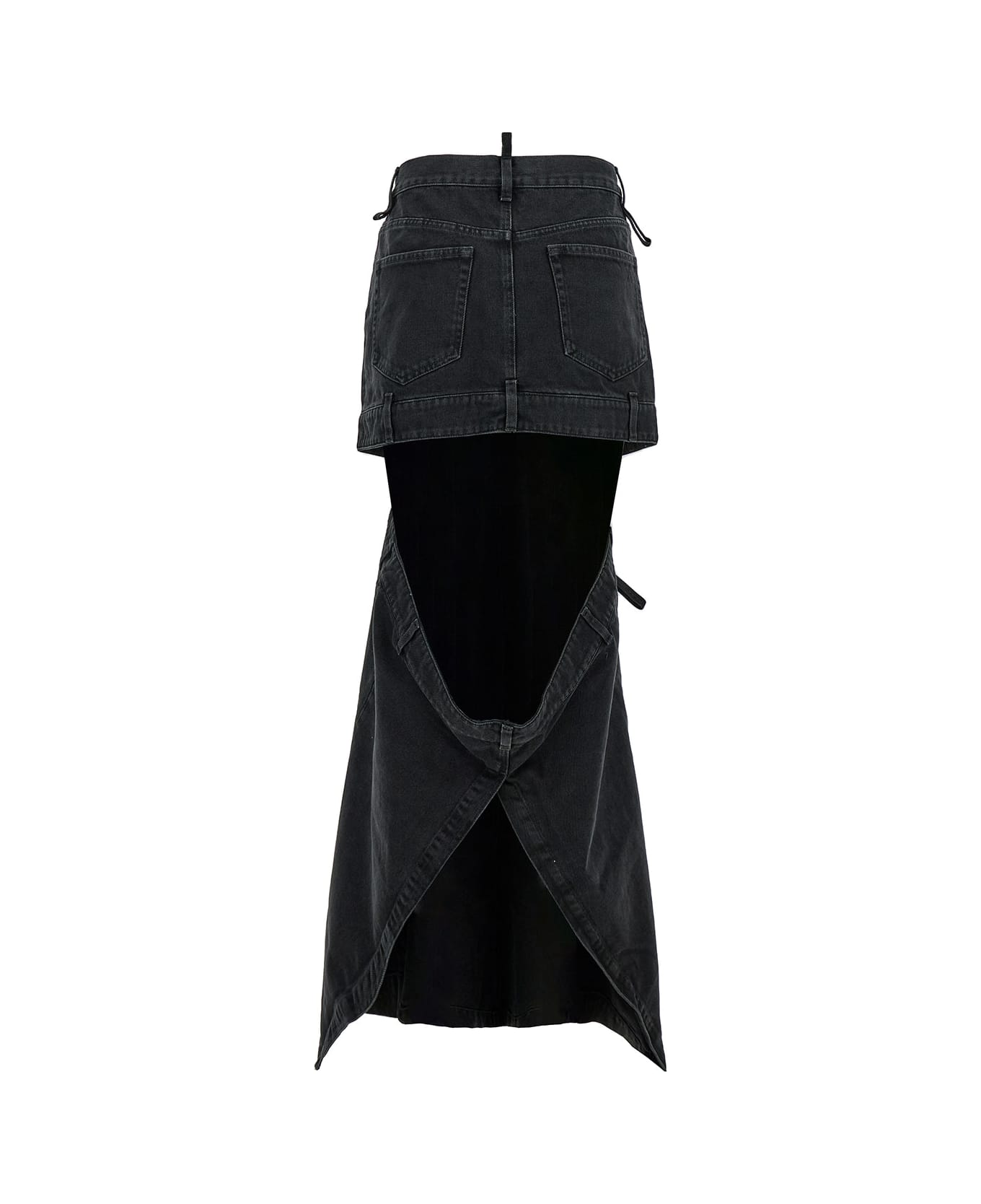 The Attico Midi Black Skirt With Maxi Cut-out In Denim Woman - BLACK ワンピース＆ドレス