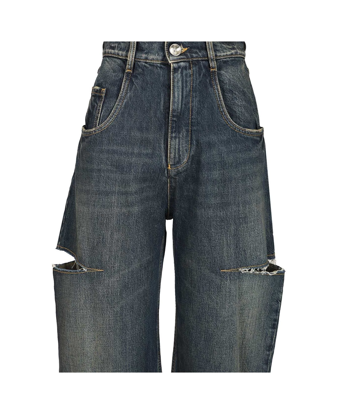 Maison Margiela High-waisted Jeans With Side Rips - Washed indigo