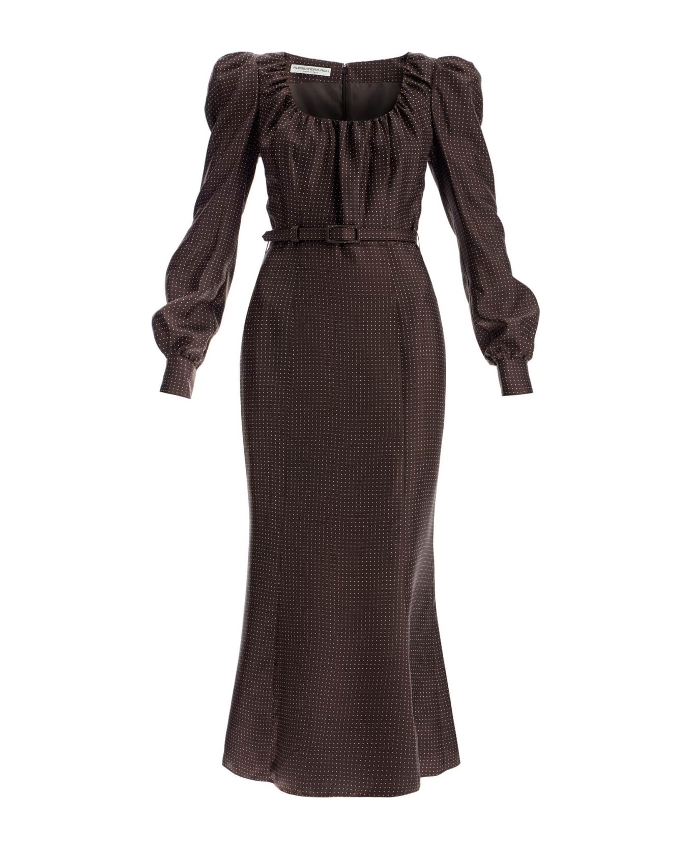 Alessandra Rich Brown Silk Twill Long Dress - BROWN-WHITE (Brown)