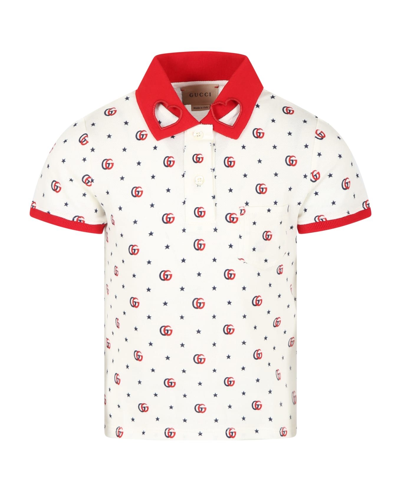 Gucci White Polo-shirt For Girl With Gg And Stars - White