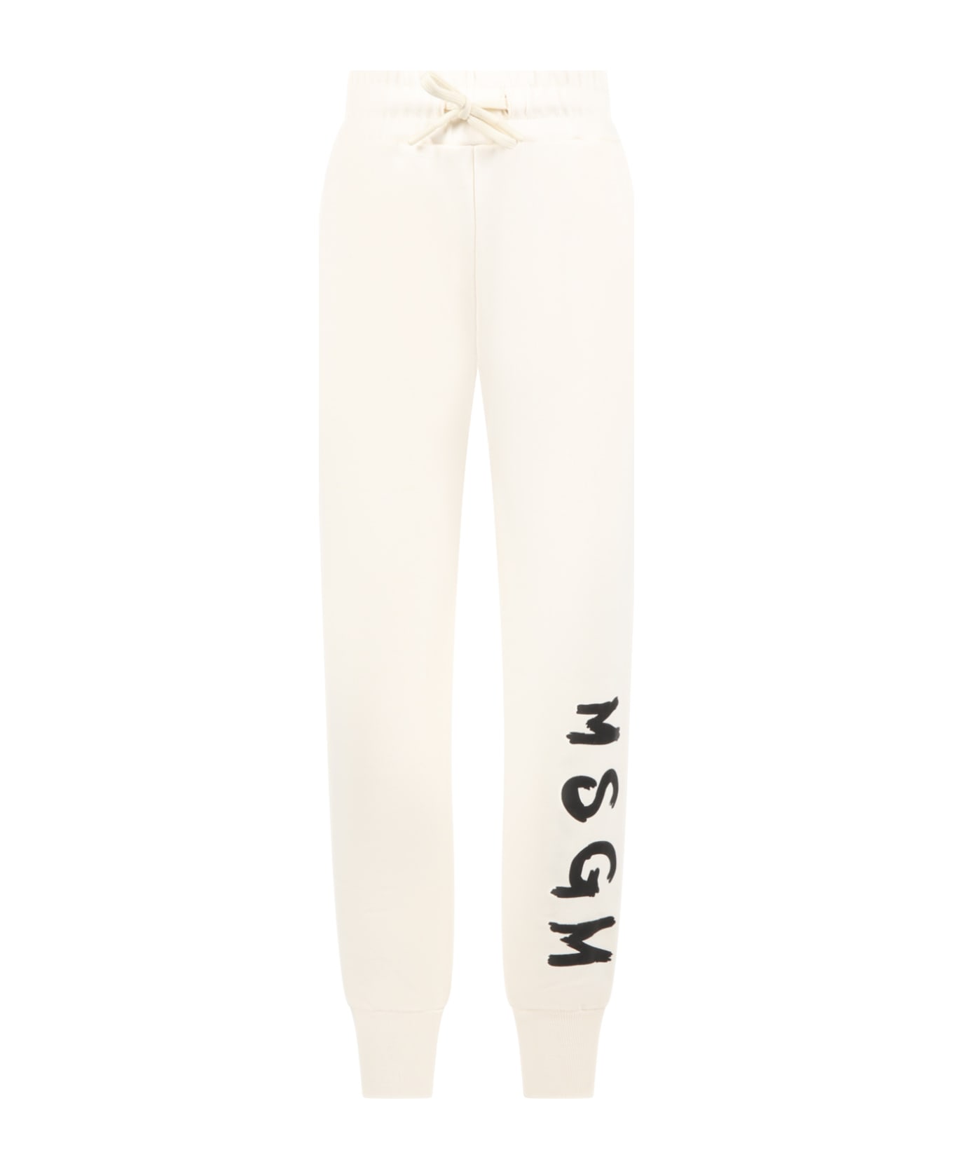 MSGM Ivory Sweatpants For Kids With Black Logo - Ivory ボトムス