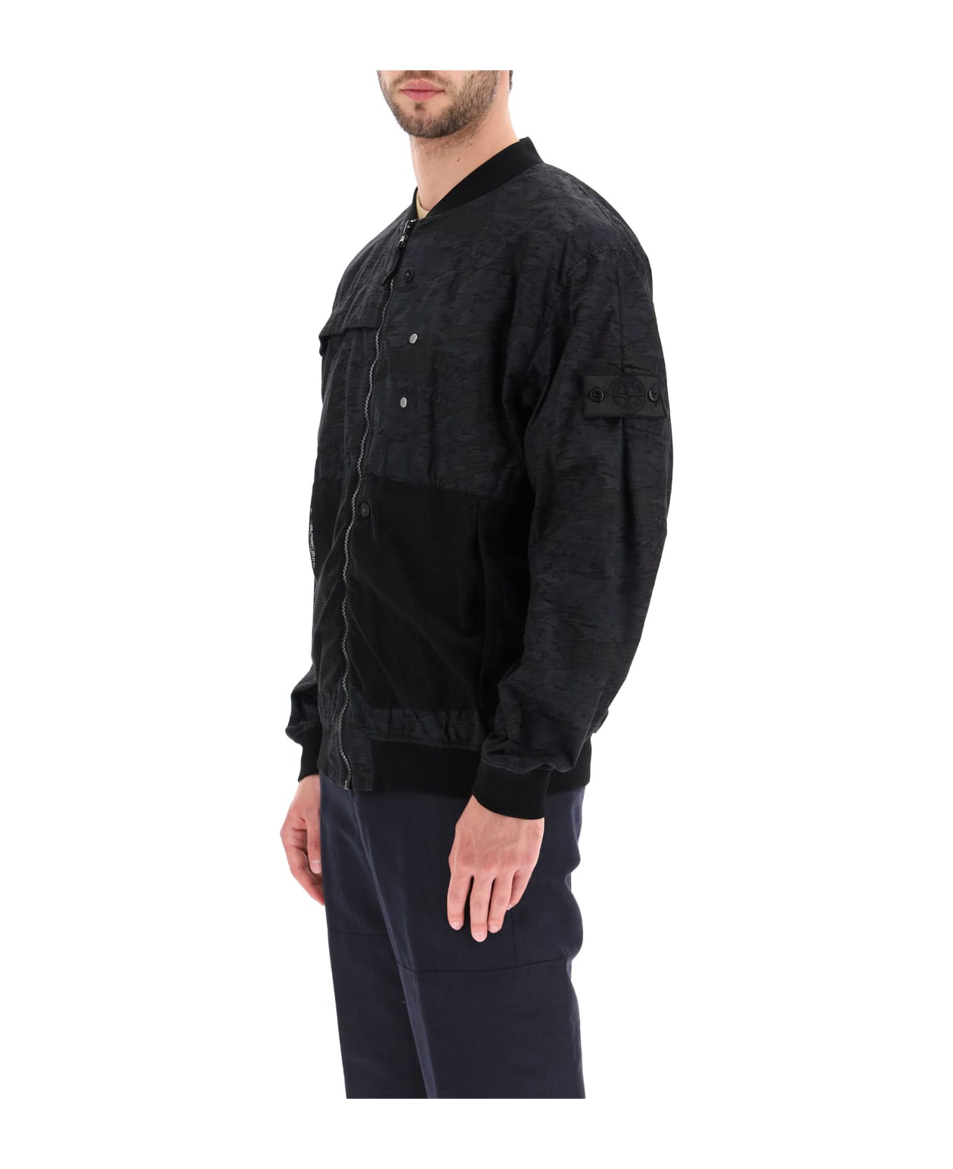 Stone Island Shadow Project Bomber Jacket In Dpm Ripstop Devore
 - NERO (Blue)