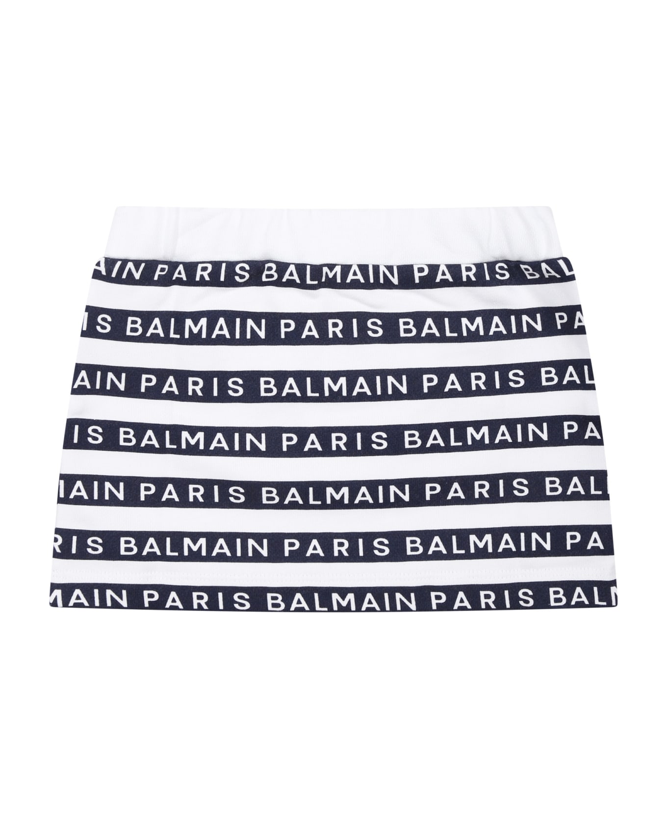 Balmain White Skirt For Baby Girl With Blue Stripes And Logo - White ボトムス