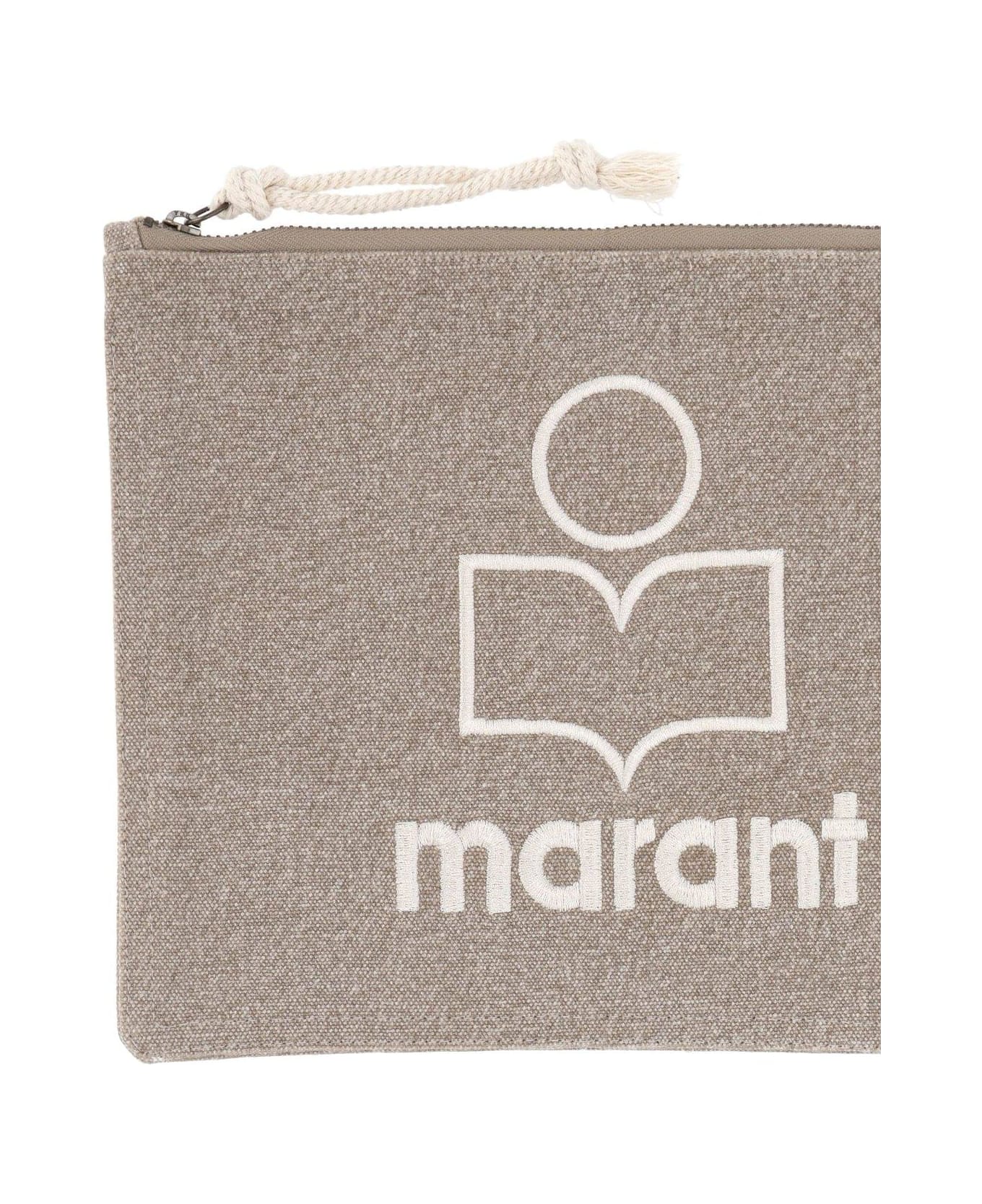 Isabel Marant Netia Logo Detailed Clutch Bag - Beige