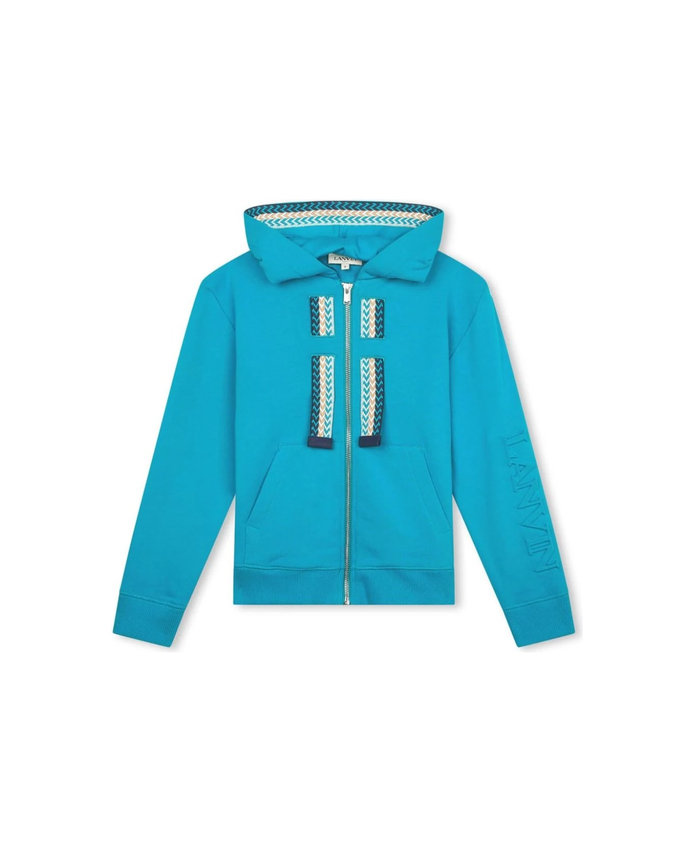 Lanvin Turquoise Hoodie With Logo And "curb" Motif - Blue