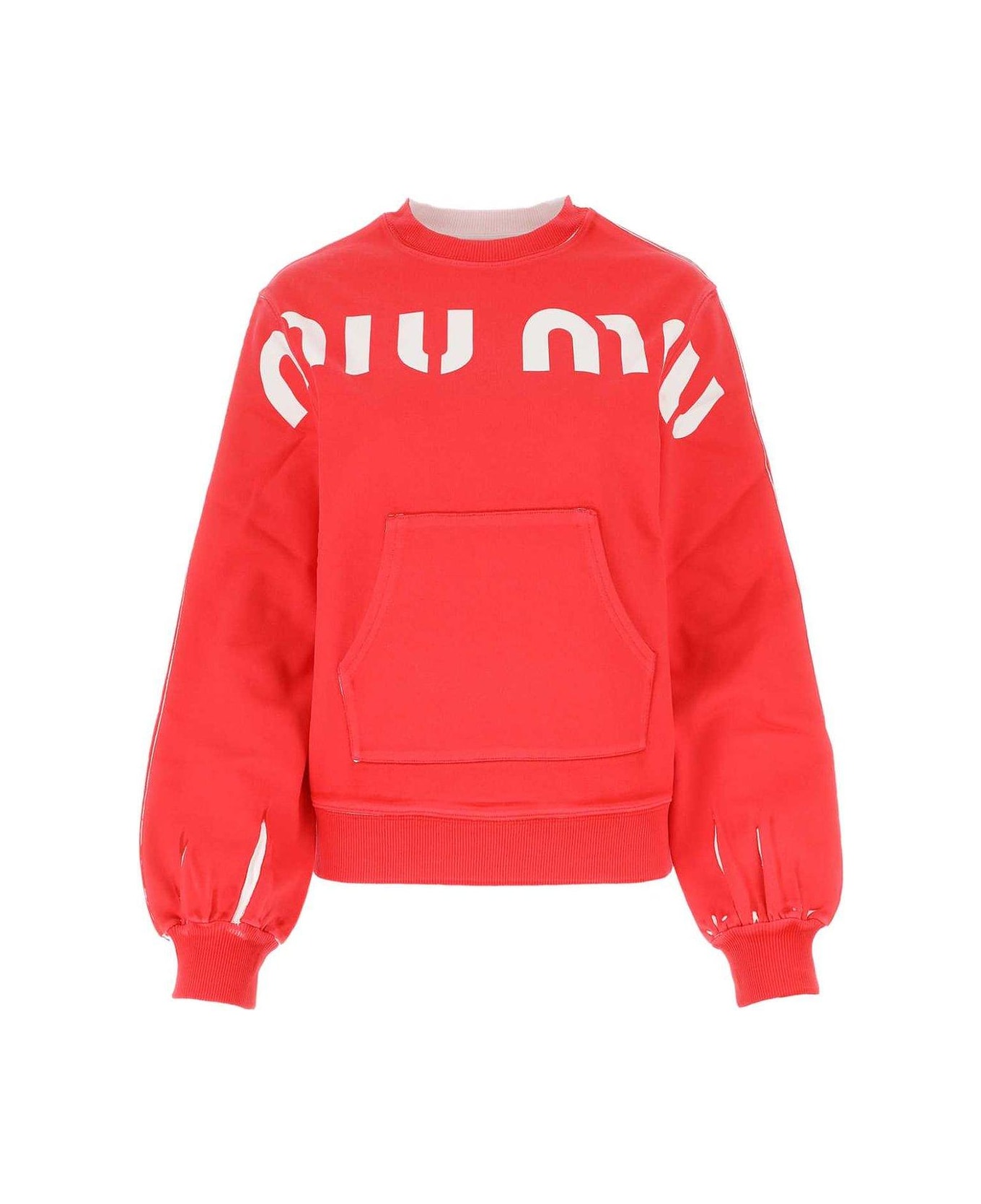 Miu Miu Logo Printed Crewneck Sweatshirt - Red フリース