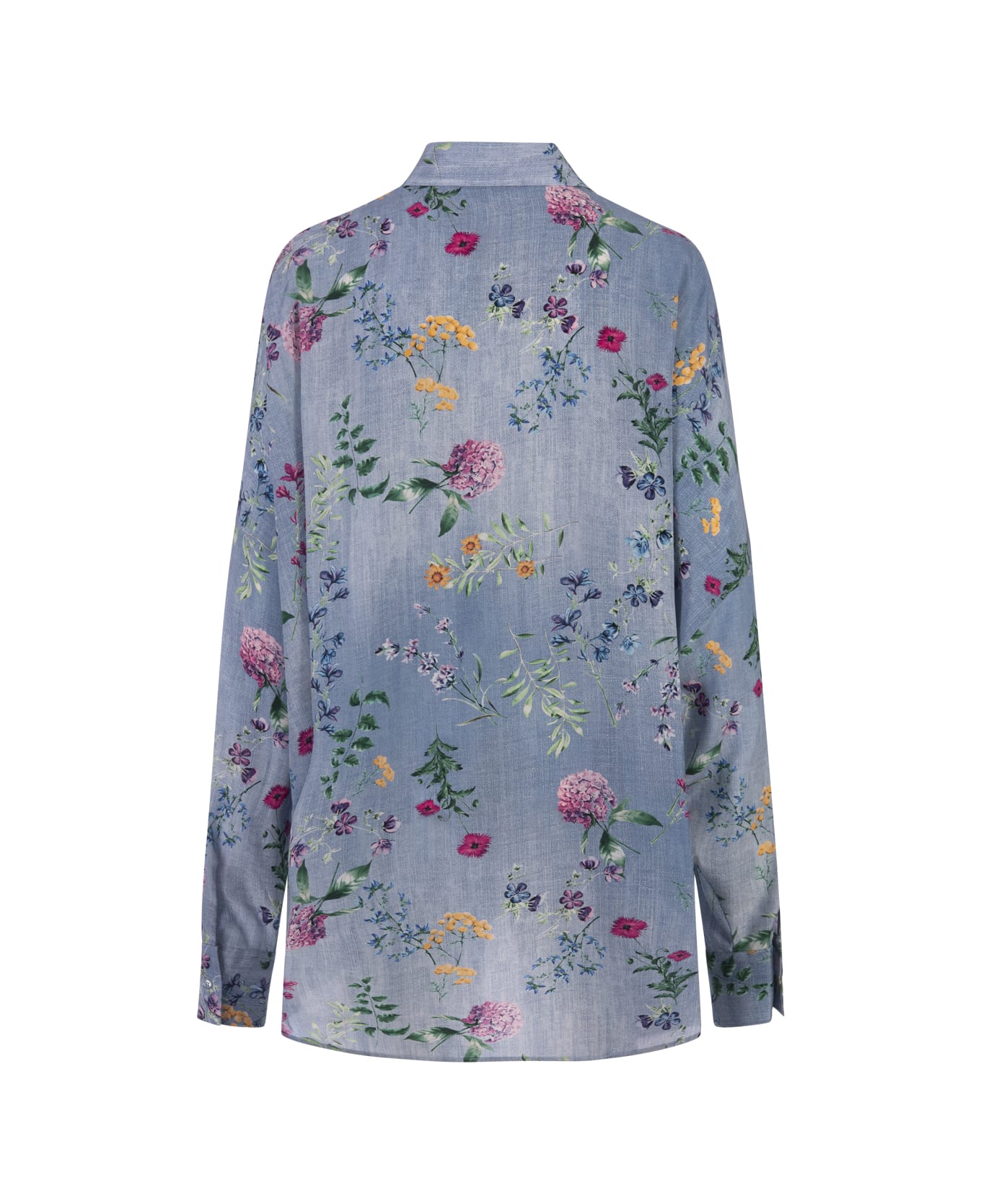 Ermanno Scervino Silk Over Shirt With Floral Print - Blue